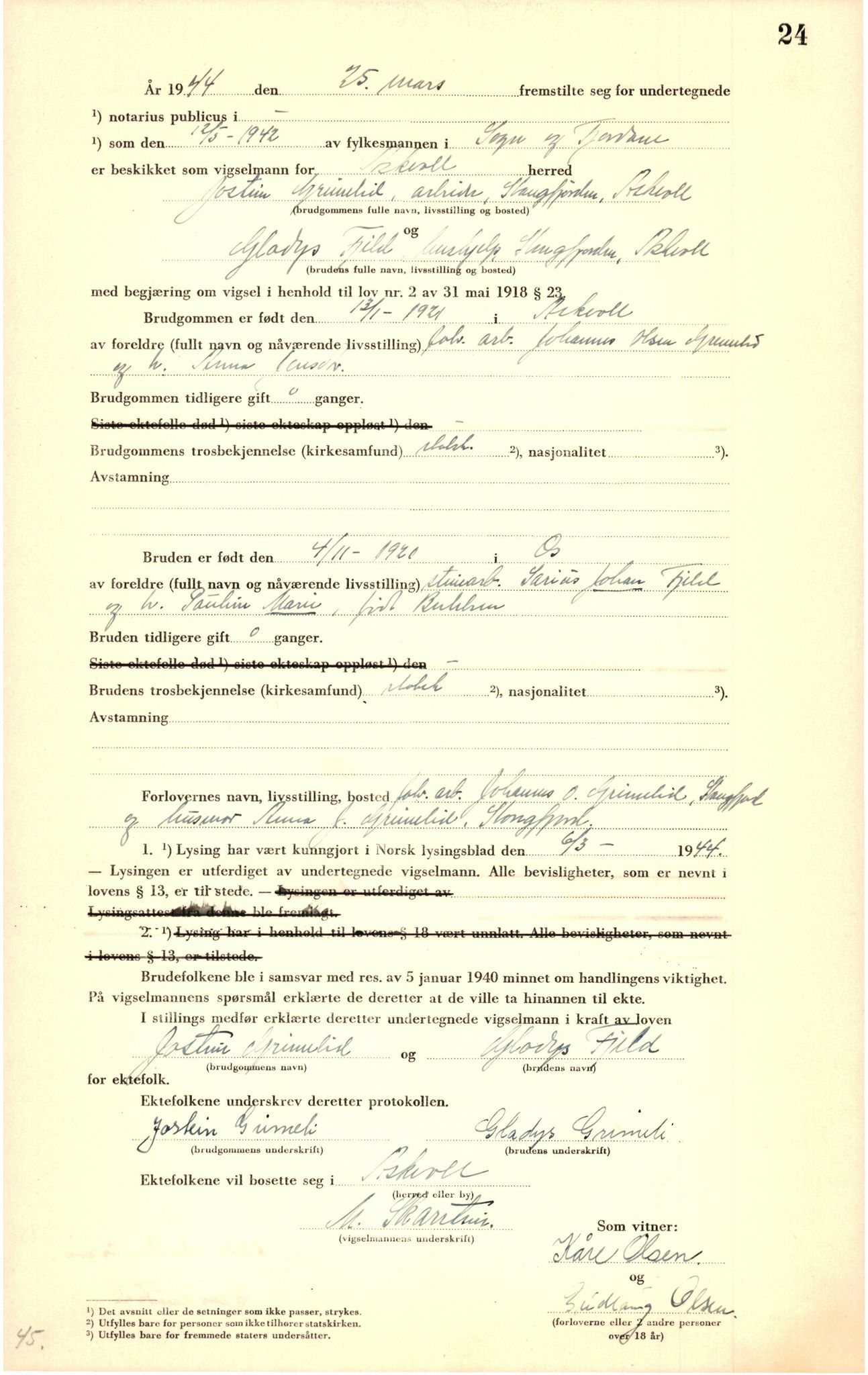 Sunnfjord tingrett, AV/SAB-A-3201/1/M/Mc/Mca/L0001: Vigselsbok, 1942-1945, p. 24a