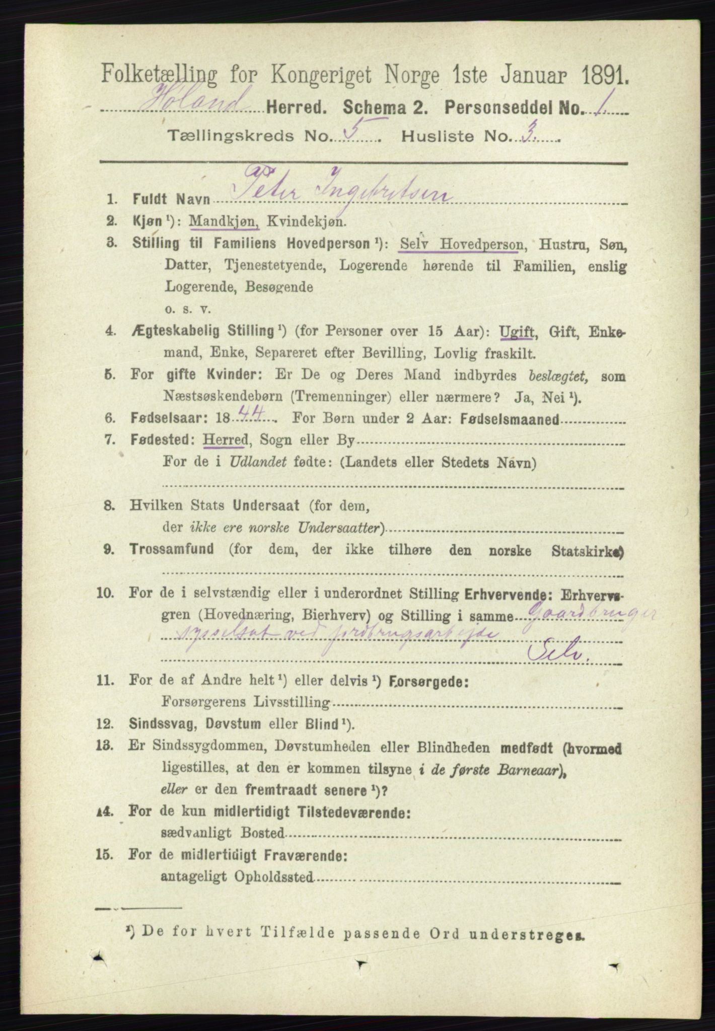 RA, 1891 census for 0221 Høland, 1891, p. 3525