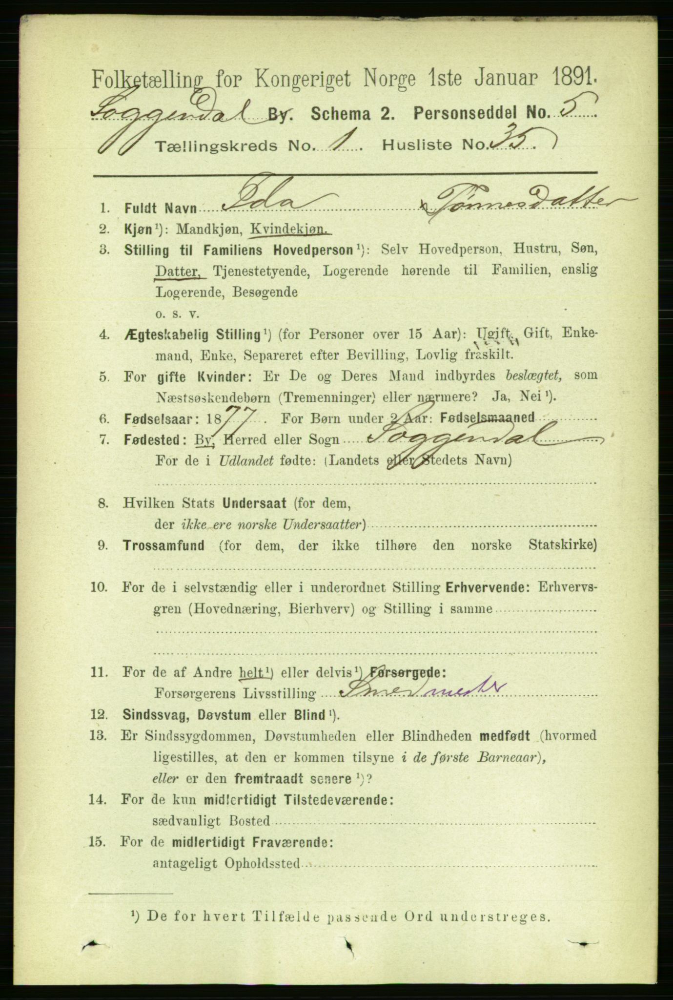 RA, 1891 census for 1107 Sokndal, 1891, p. 199