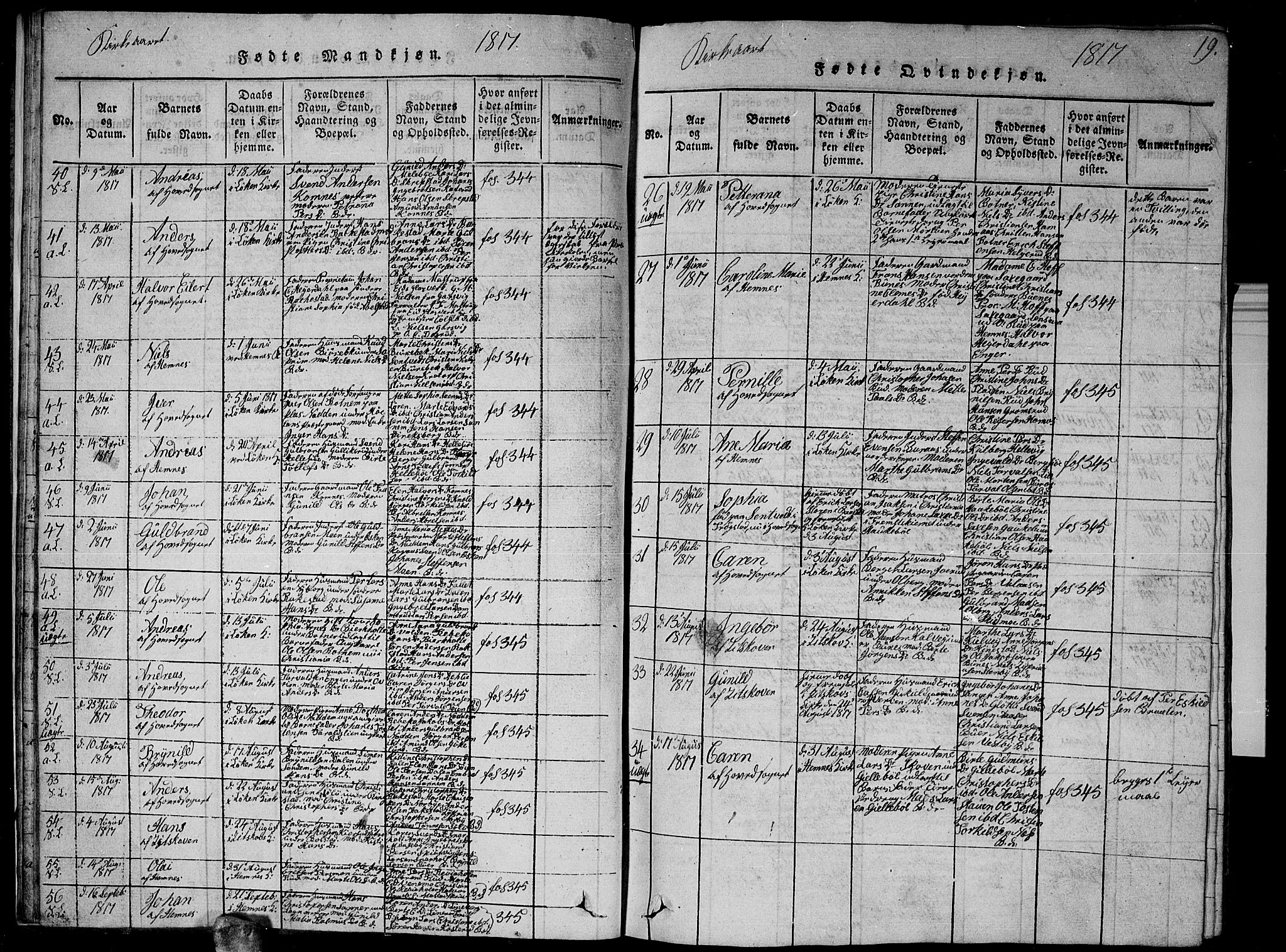 Høland prestekontor Kirkebøker, AV/SAO-A-10346a/G/Ga/L0001: Parish register (copy) no. I 1, 1814-1827, p. 19