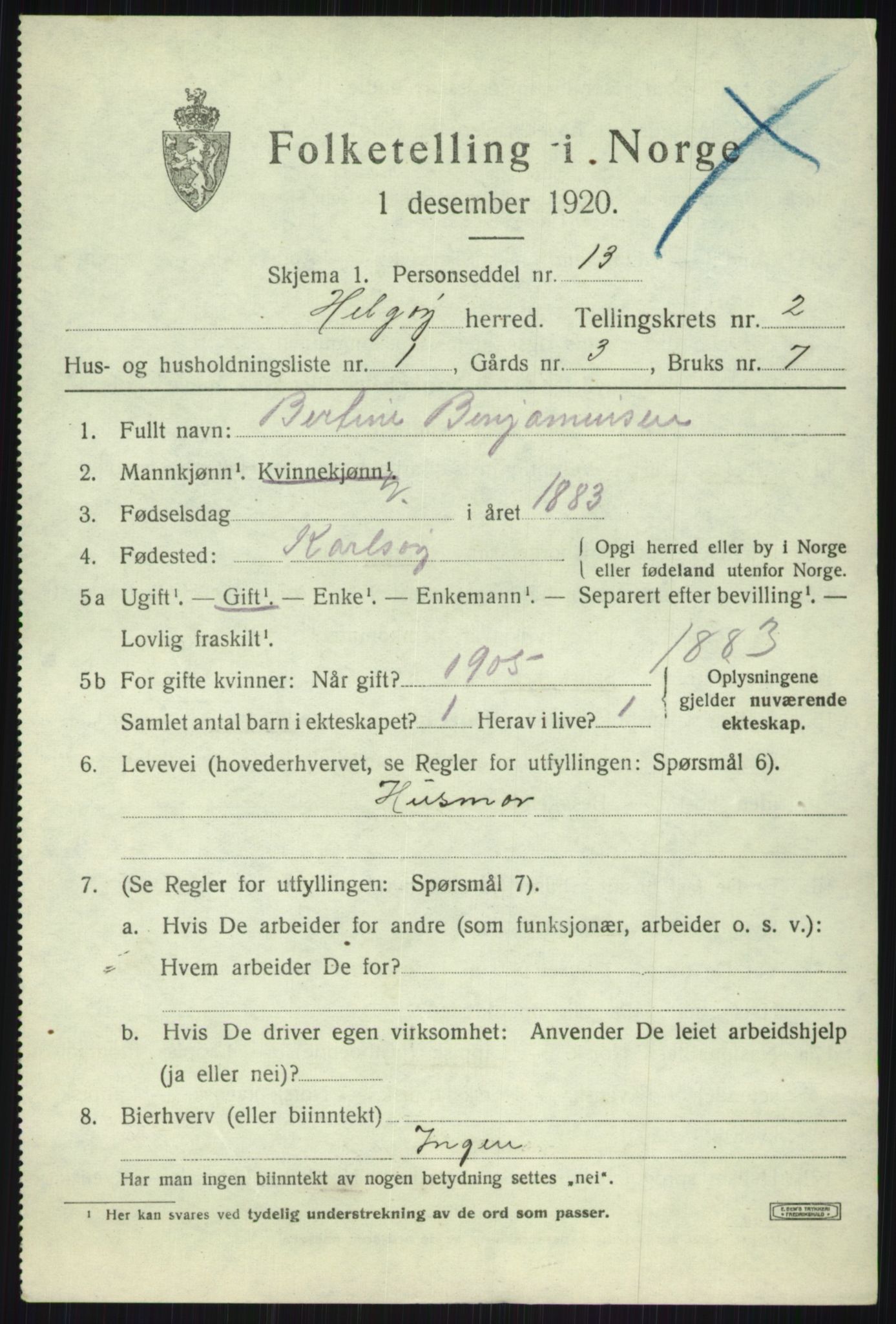 SATØ, 1920 census for Helgøy, 1920, p. 1141