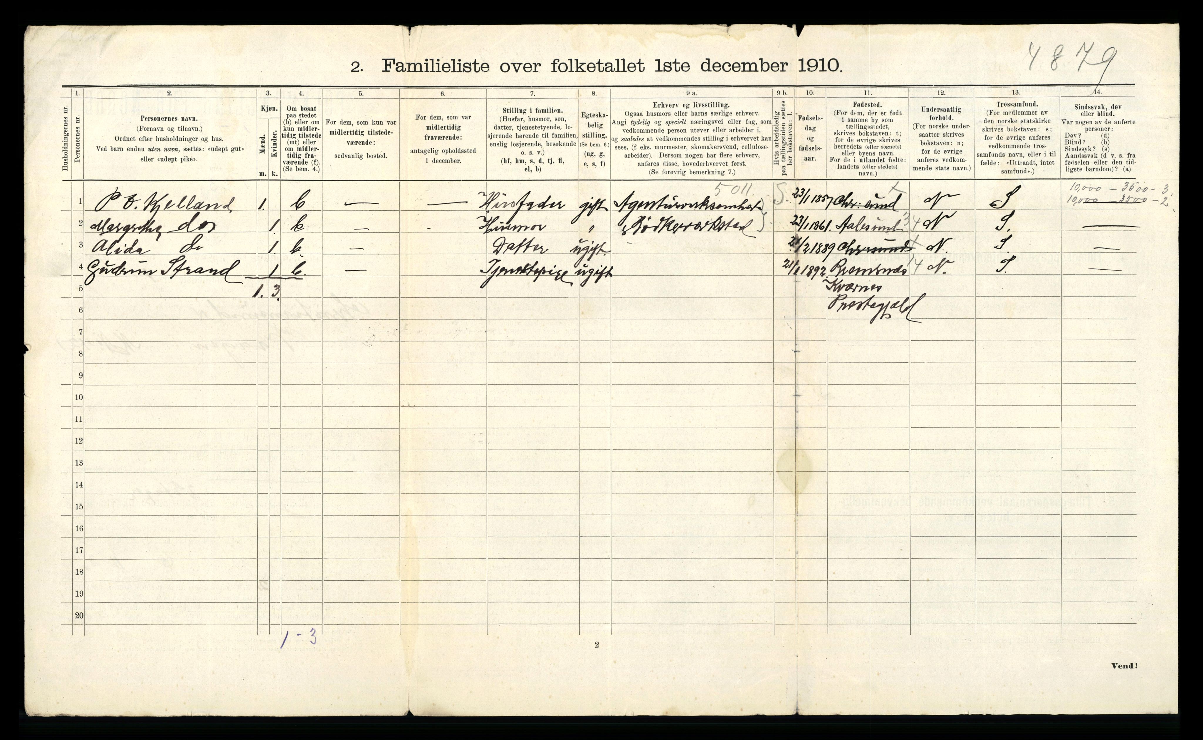 RA, 1910 census for Kristiansund, 1910, p. 4648