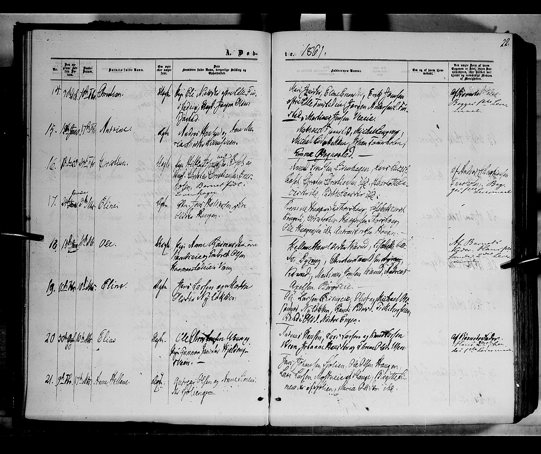 Løten prestekontor, AV/SAH-PREST-022/K/Ka/L0008: Parish register (official) no. 8, 1860-1877, p. 22