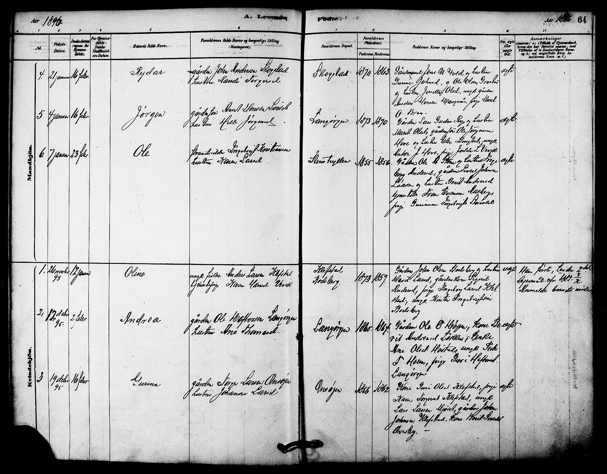 Ministerialprotokoller, klokkerbøker og fødselsregistre - Sør-Trøndelag, SAT/A-1456/612/L0378: Parish register (official) no. 612A10, 1878-1897, p. 64