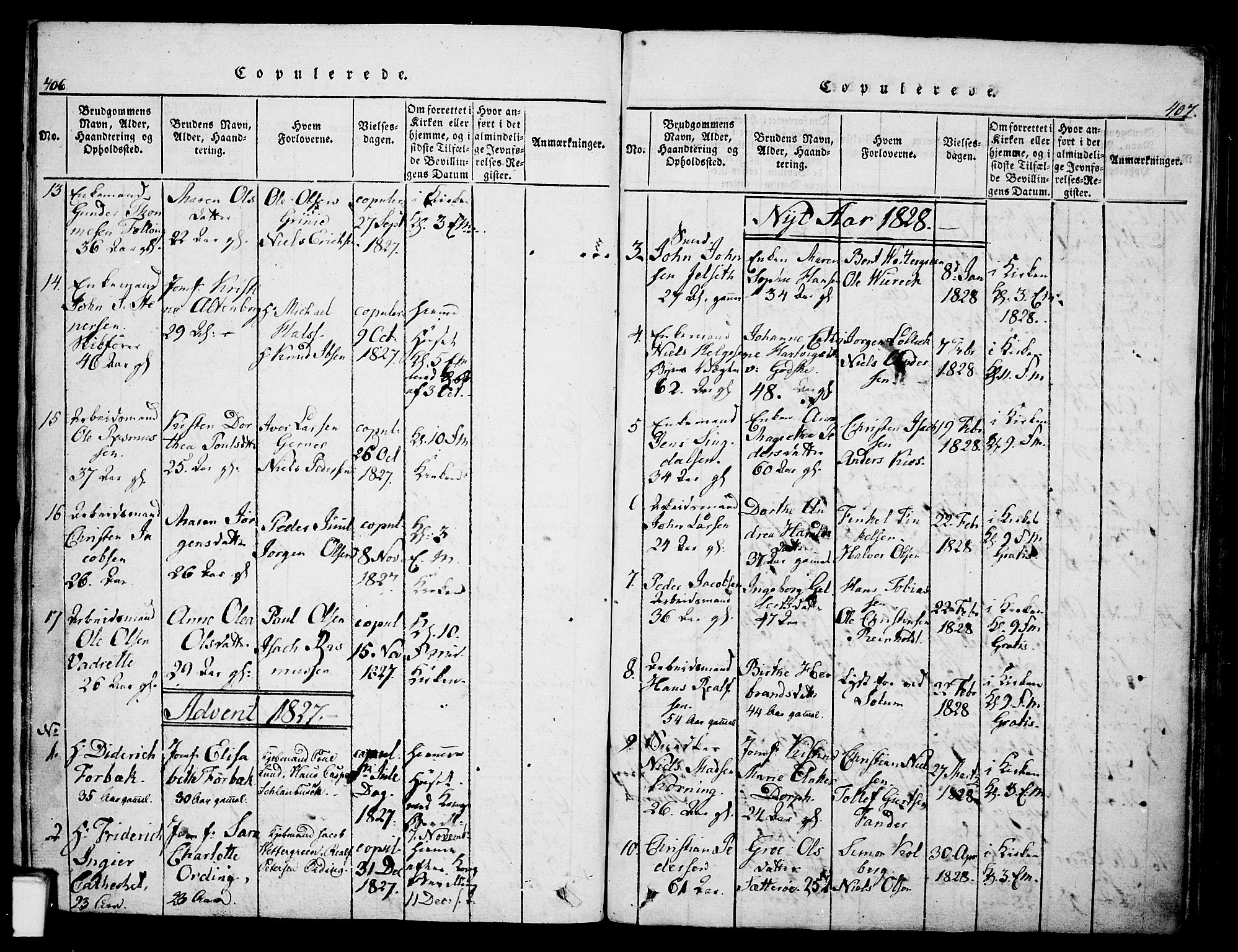 Skien kirkebøker, SAKO/A-302/G/Ga/L0002: Parish register (copy) no. 2, 1814-1842, p. 406-407