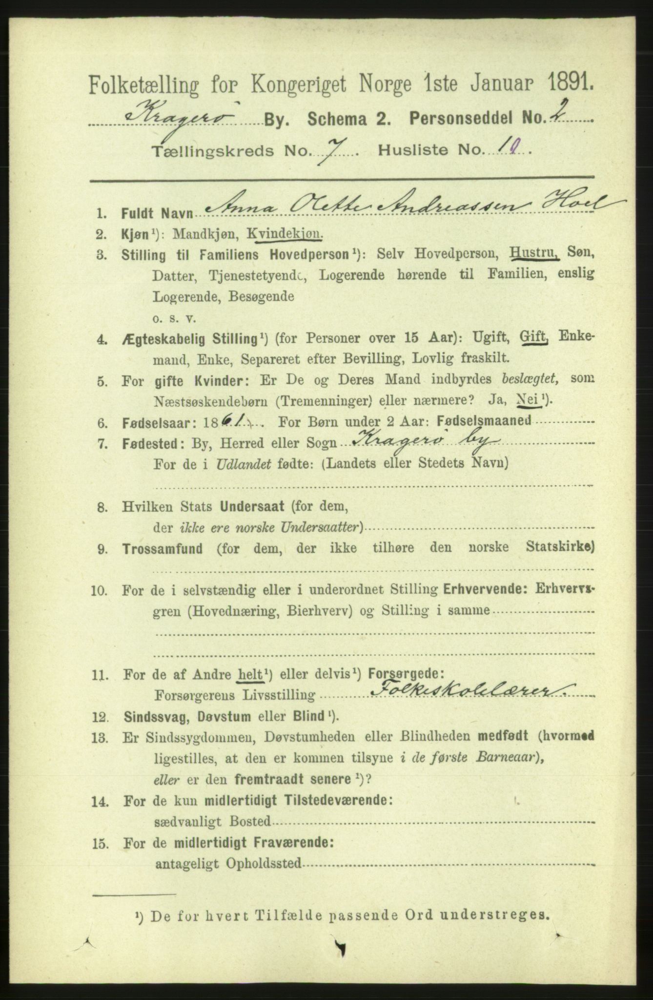 RA, 1891 census for 0801 Kragerø, 1891, p. 3558