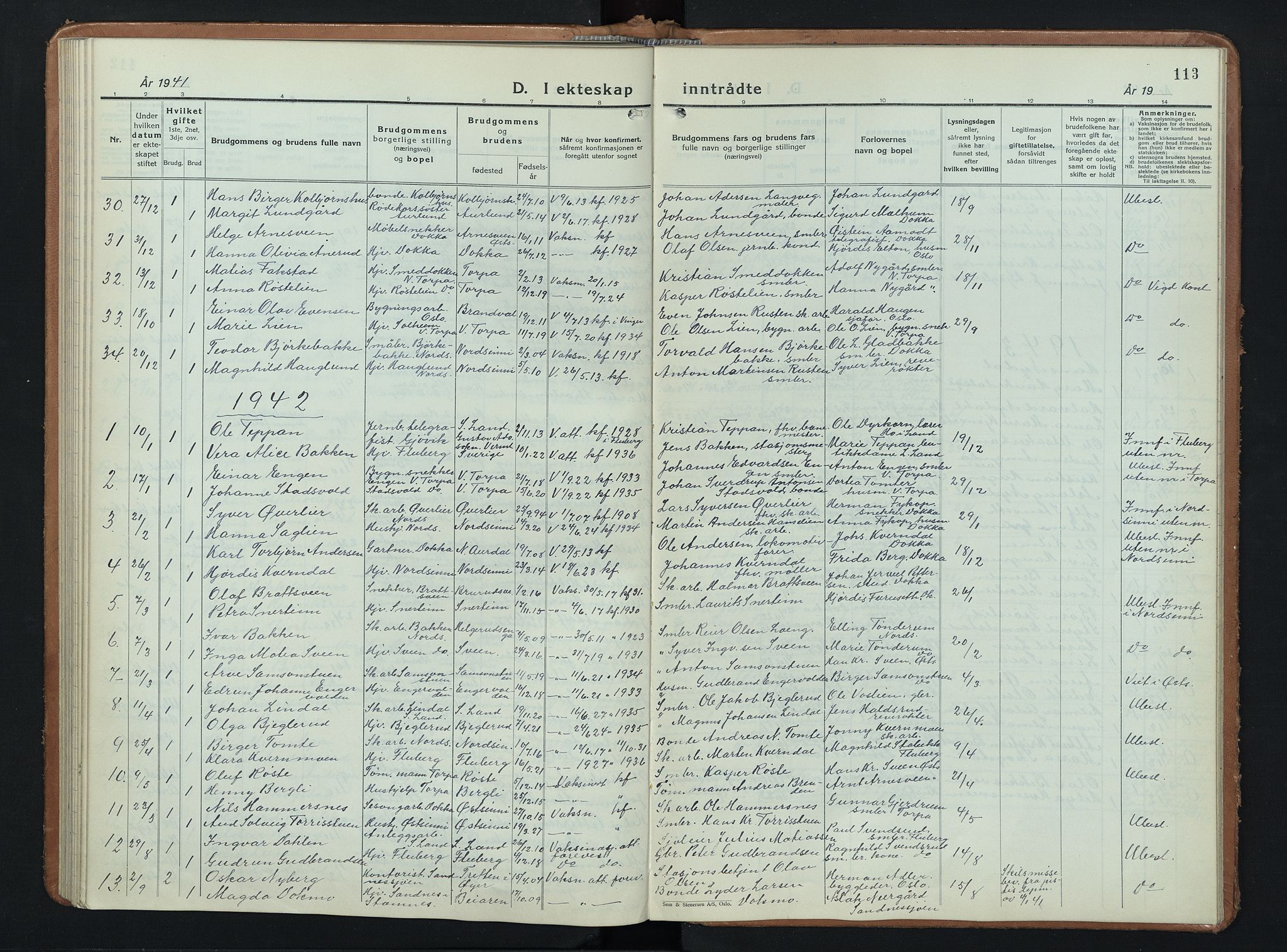 Nordre Land prestekontor, AV/SAH-PREST-124/H/Ha/Hab/L0003: Parish register (copy) no. 3, 1932-1946, p. 113