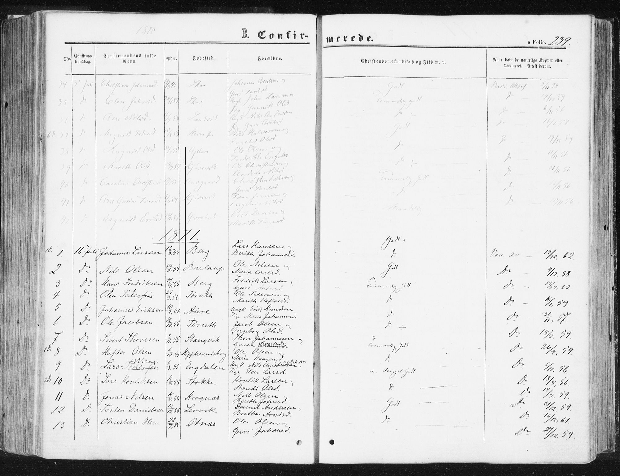 Ministerialprotokoller, klokkerbøker og fødselsregistre - Møre og Romsdal, SAT/A-1454/578/L0905: Parish register (official) no. 578A04, 1859-1877, p. 239