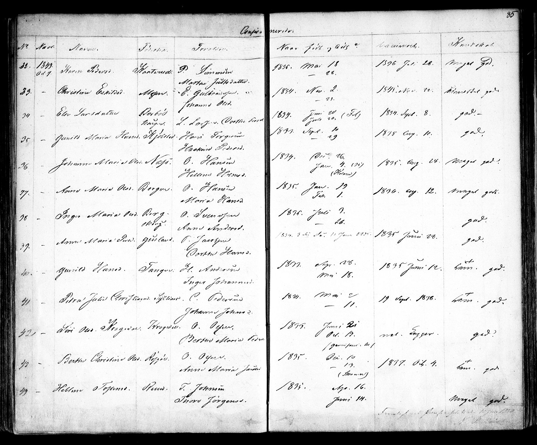 Enebakk prestekontor Kirkebøker, SAO/A-10171c/F/Fa/L0010: Parish register (official) no. I 10, 1829-1876, p. 85