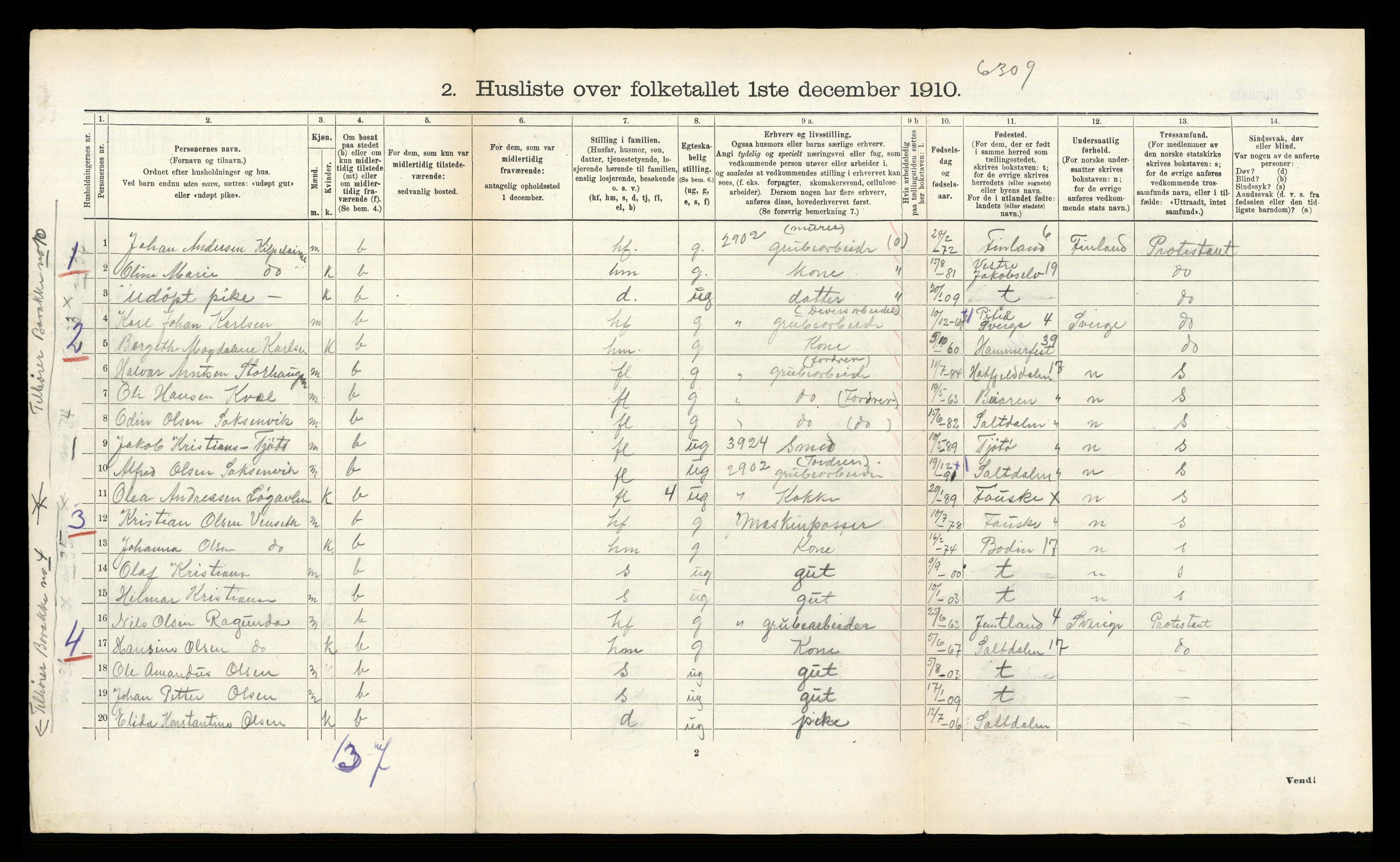 RA, 1910 census for Fauske, 1910, p. 313