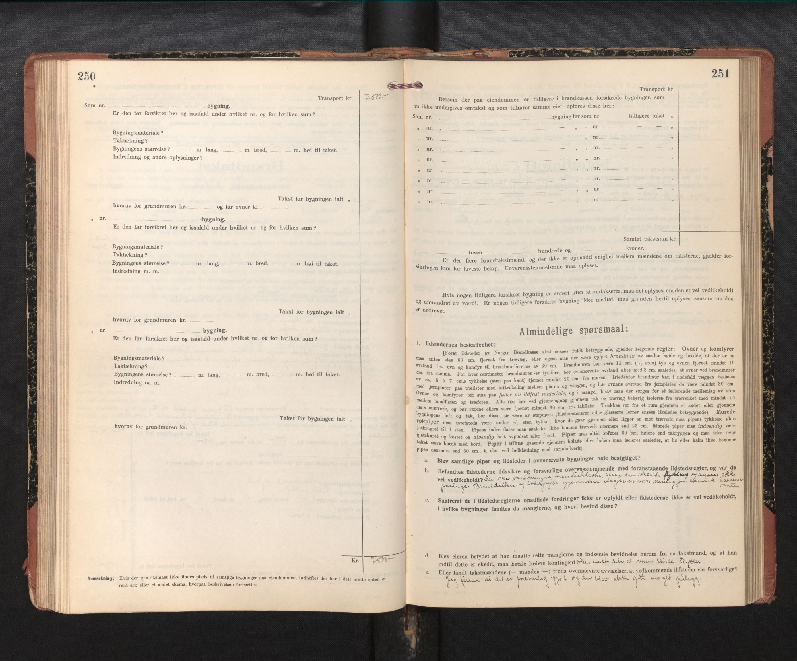 Lensmannen i Sund og Austevoll, SAB/A-35201/0012/L0004: Branntakstprotokoll, skjematakst, 1917-1949, p. 250-251