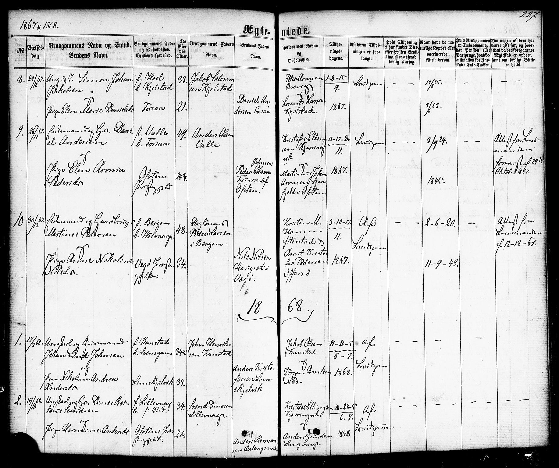 Ministerialprotokoller, klokkerbøker og fødselsregistre - Nordland, AV/SAT-A-1459/872/L1034: Parish register (official) no. 872A09, 1864-1884, p. 227