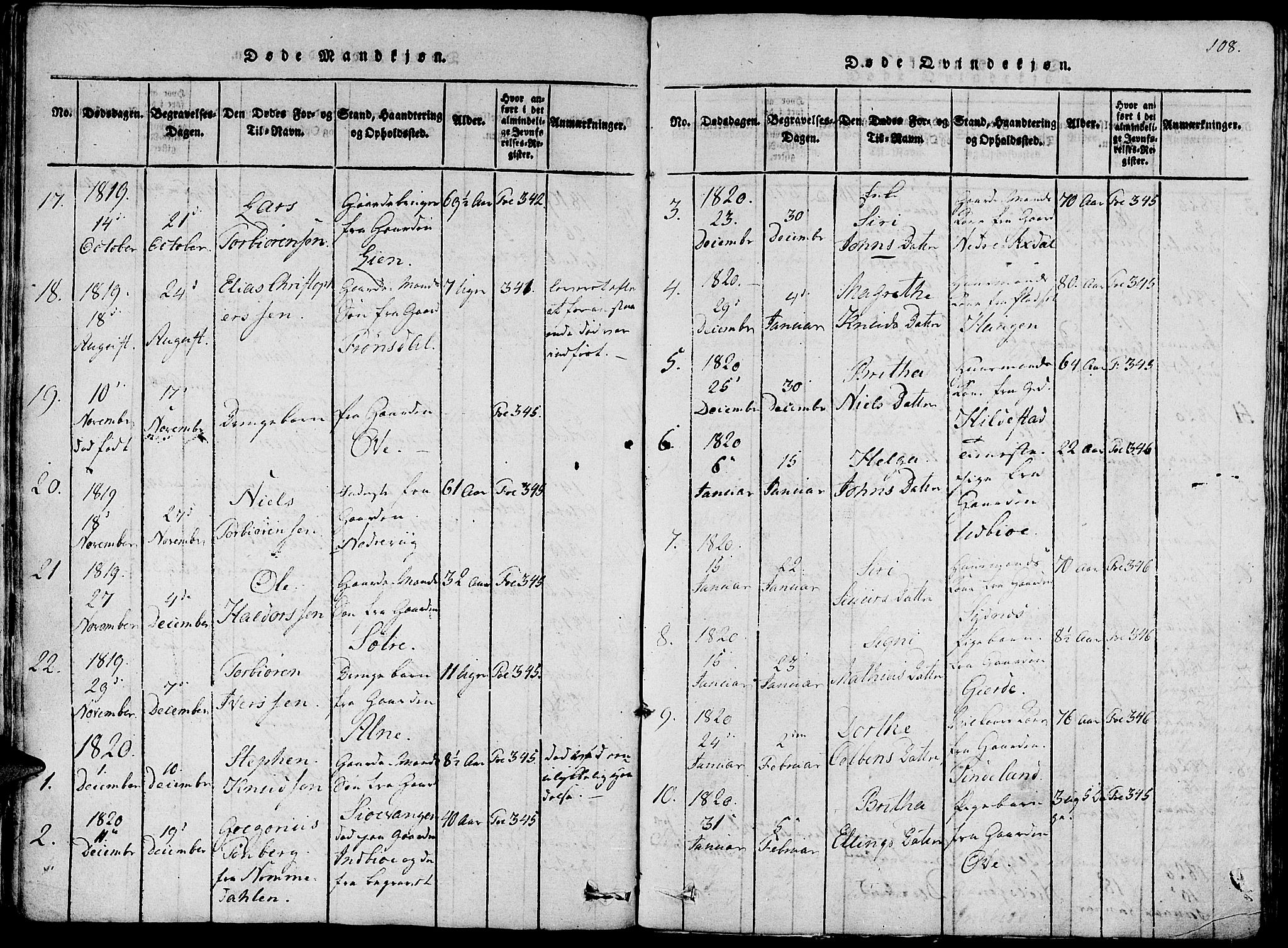 Fjelberg sokneprestembete, AV/SAB-A-75201/H/Haa: Parish register (official) no. A 4, 1816-1822, p. 108