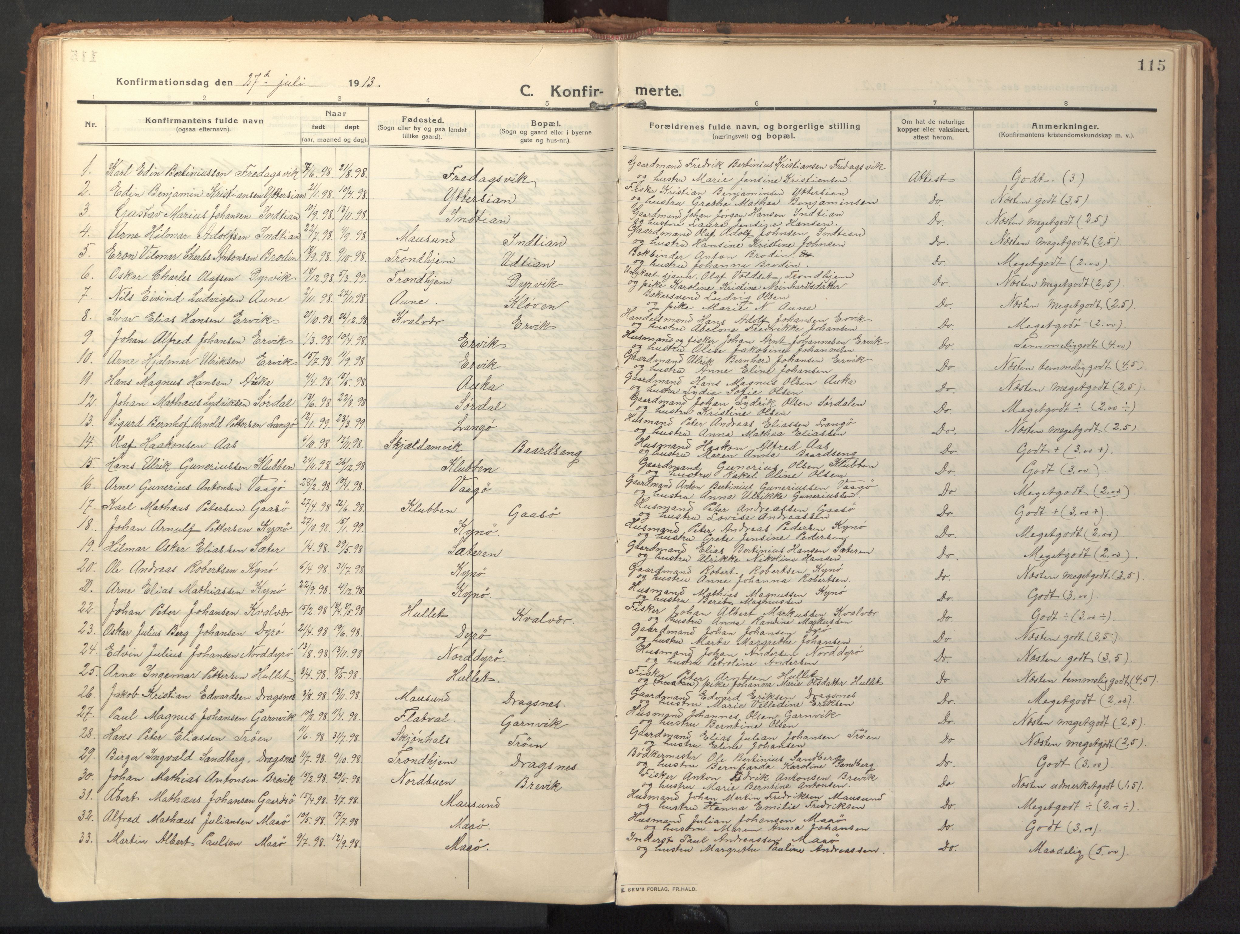 Ministerialprotokoller, klokkerbøker og fødselsregistre - Sør-Trøndelag, SAT/A-1456/640/L0581: Parish register (official) no. 640A06, 1910-1924, p. 115