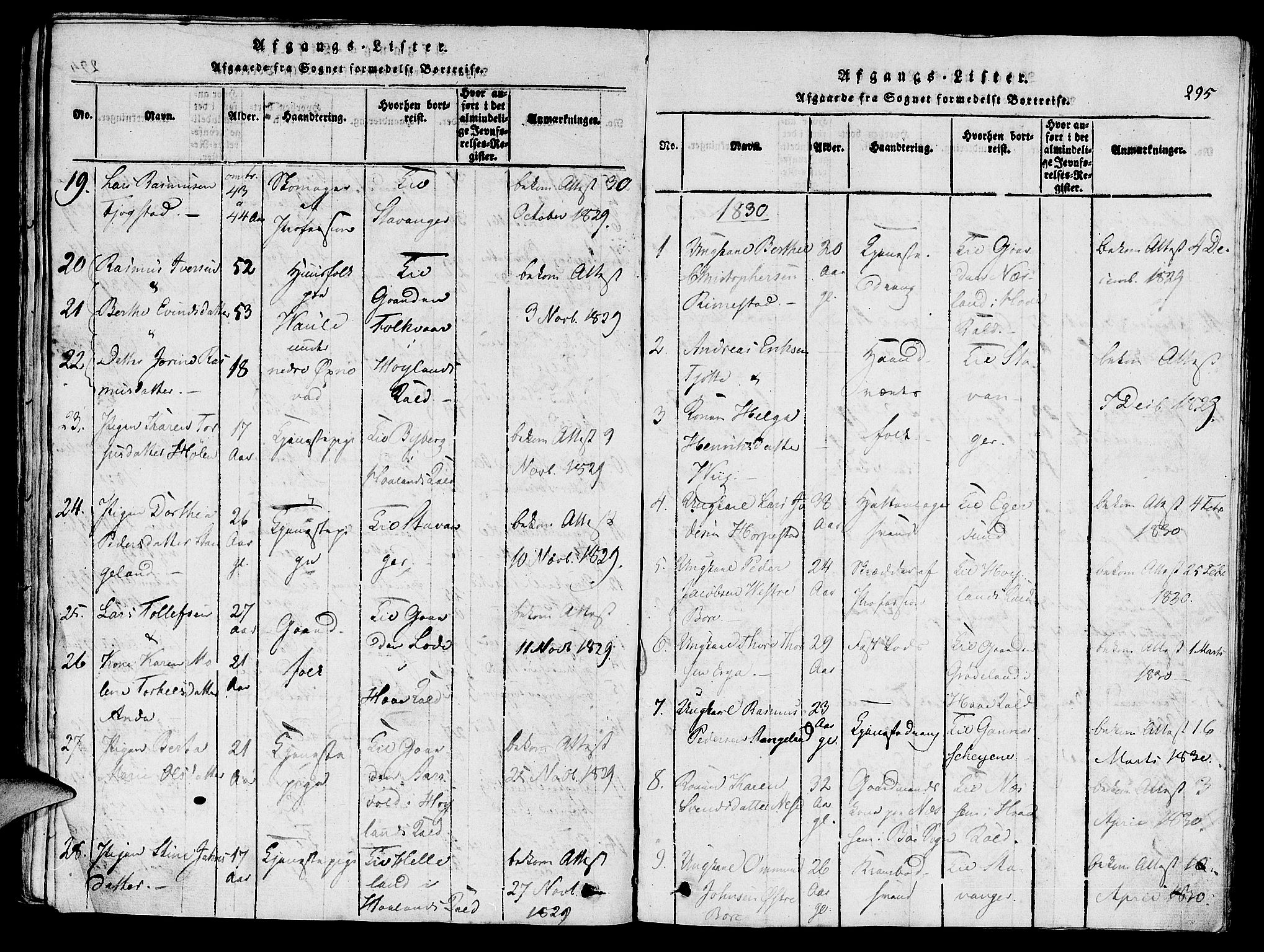 Klepp sokneprestkontor, SAST/A-101803/001/3/30BA/L0002: Parish register (official) no. A 2, 1816-1833, p. 295