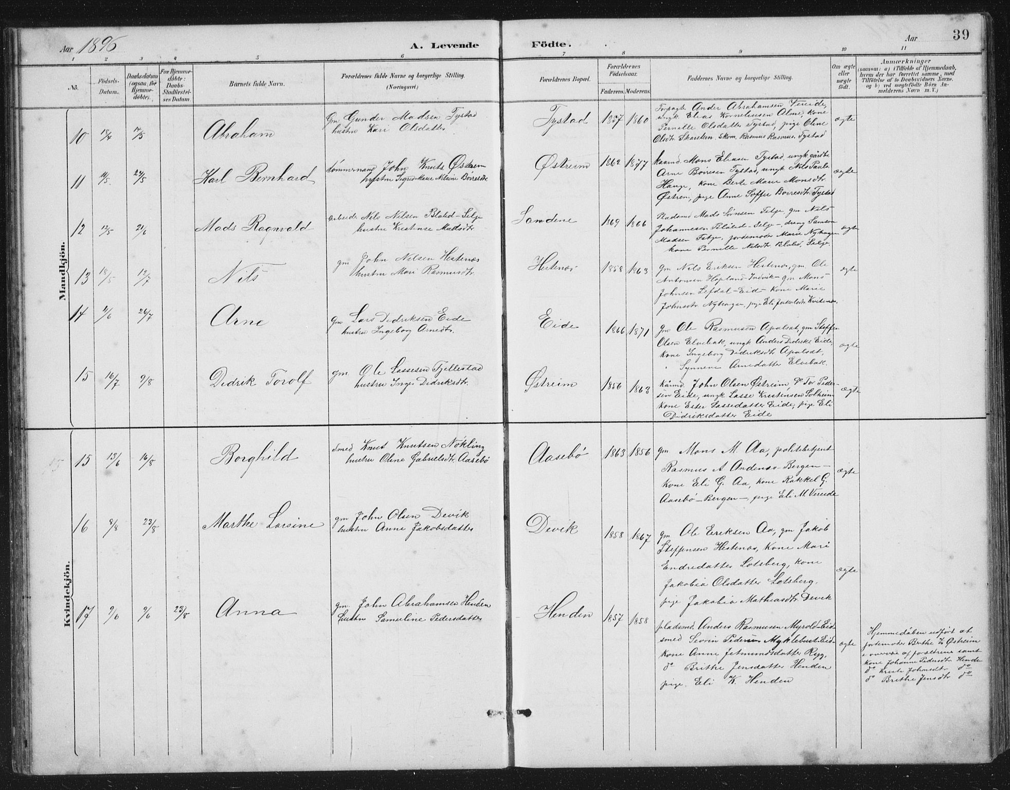 Gloppen sokneprestembete, AV/SAB-A-80101/H/Hab/Habb/L0002: Parish register (copy) no. B 2, 1889-1909, p. 39