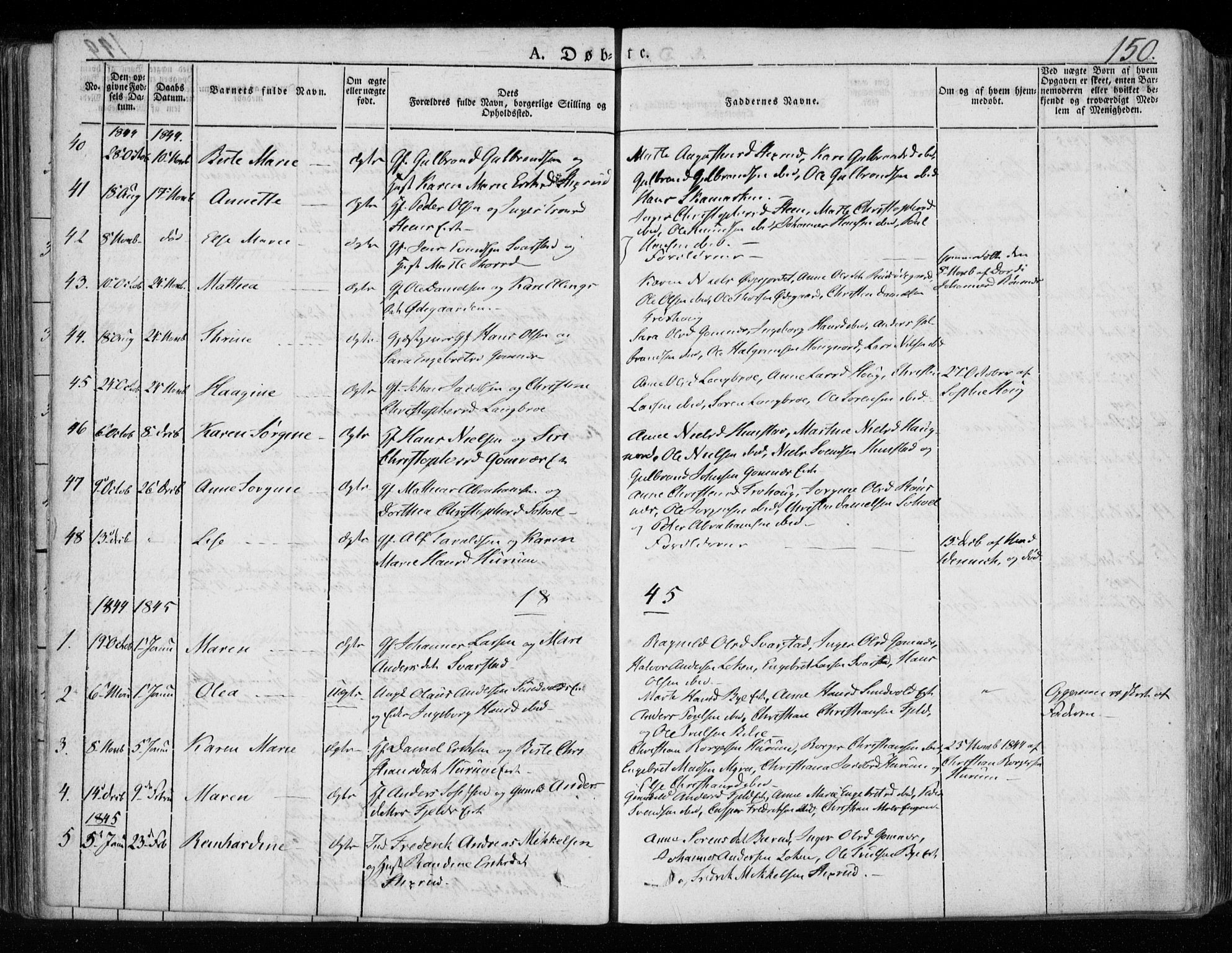 Hole kirkebøker, SAKO/A-228/F/Fa/L0005: Parish register (official) no. I 5, 1833-1851, p. 150