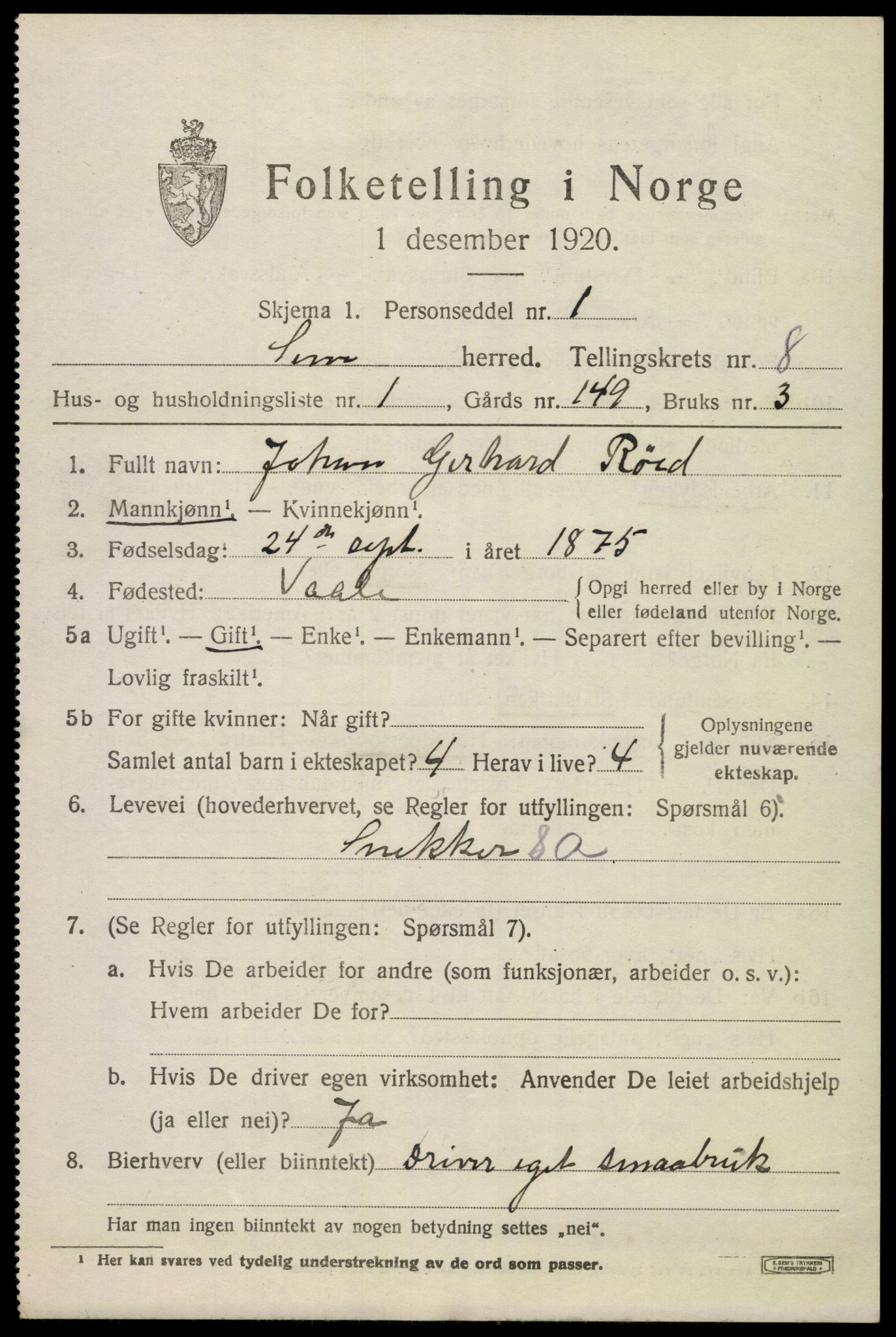 SAKO, 1920 census for Sem, 1920, p. 11191