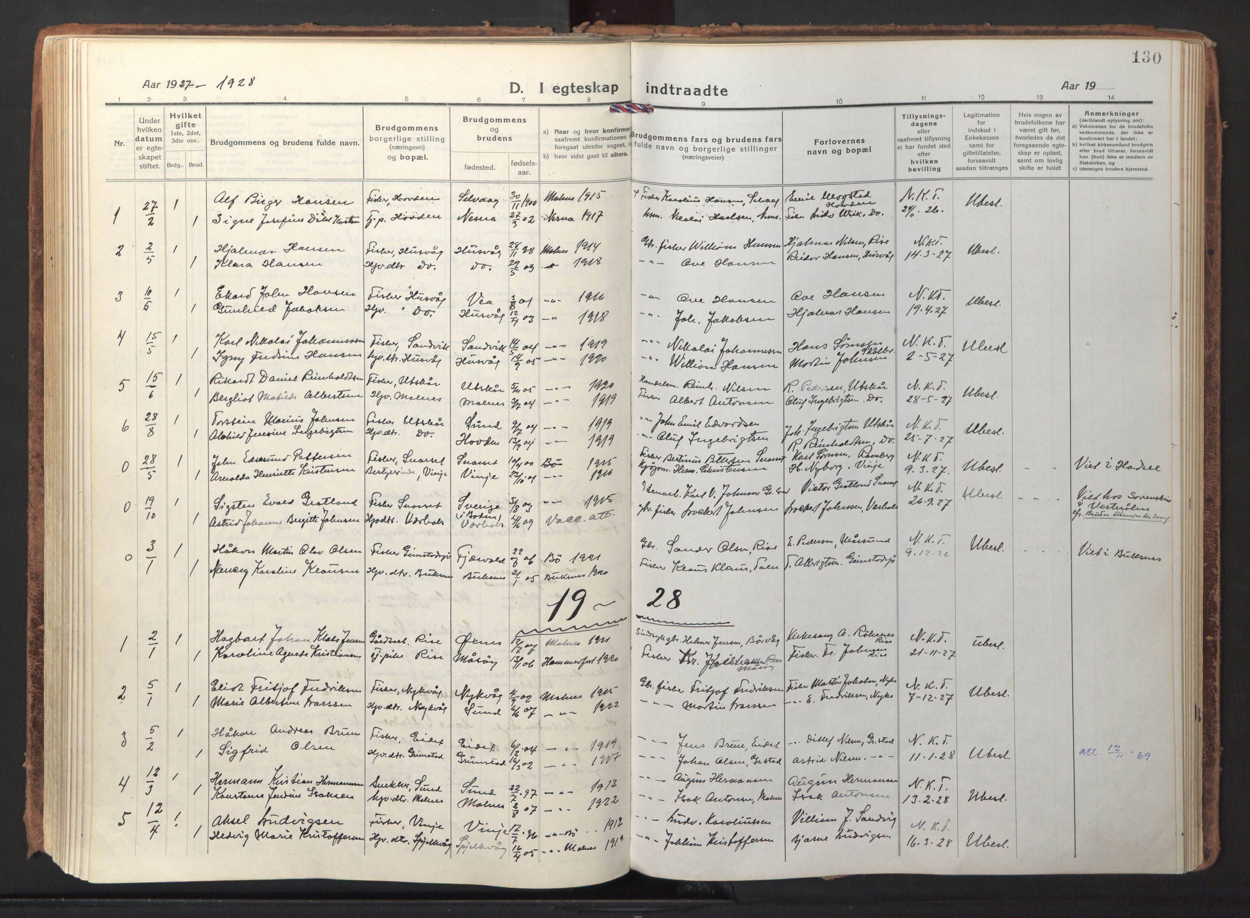 Ministerialprotokoller, klokkerbøker og fødselsregistre - Nordland, SAT/A-1459/892/L1323: Parish register (official) no. 892A04, 1917-1934, p. 130