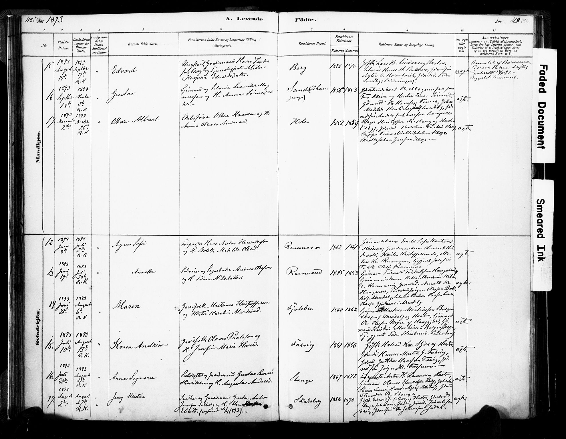 Ramnes kirkebøker, AV/SAKO-A-314/F/Fa/L0007: Parish register (official) no. I 7, 1878-1895, p. 118-119