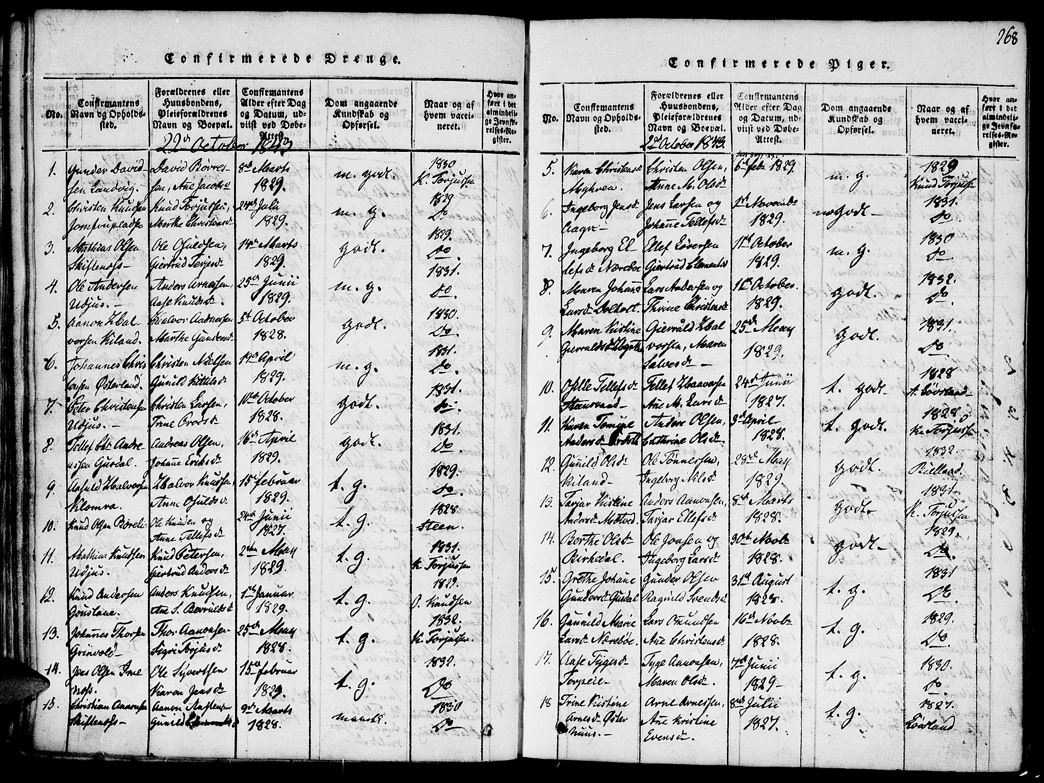 Hommedal sokneprestkontor, AV/SAK-1111-0023/F/Fa/Fab/L0003: Parish register (official) no. A 3, 1815-1848, p. 268