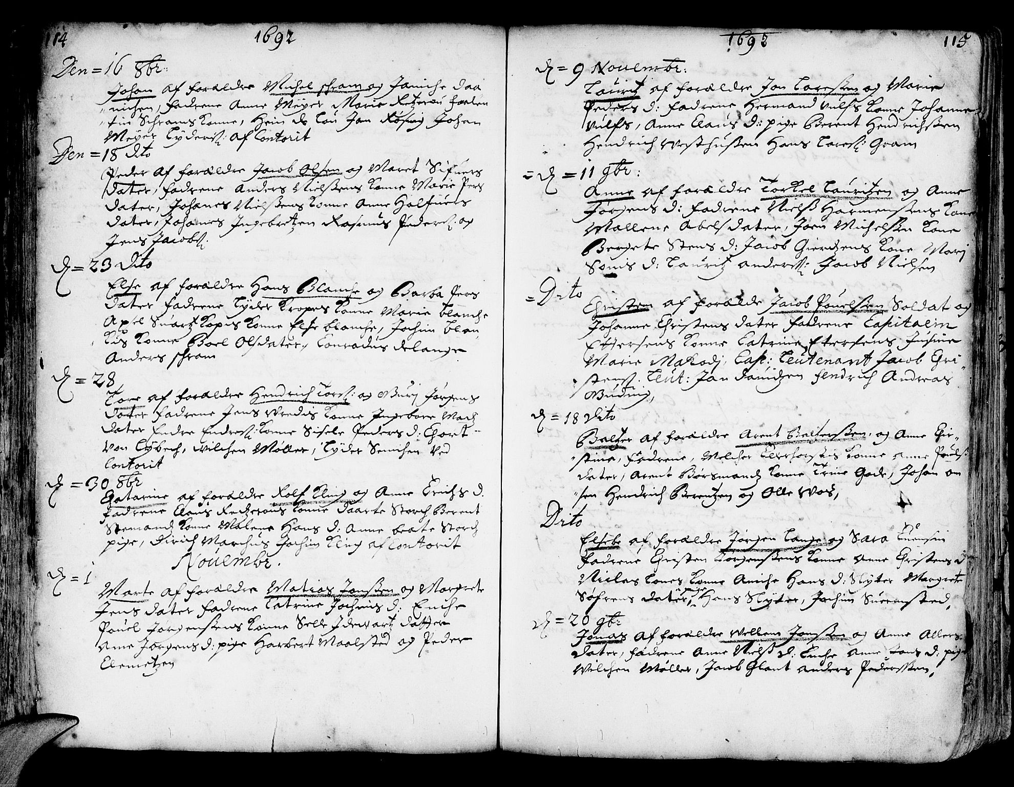 Korskirken sokneprestembete, AV/SAB-A-76101/H/Haa/L0002: Parish register (official) no. A 2, 1688-1697, p. 114-115