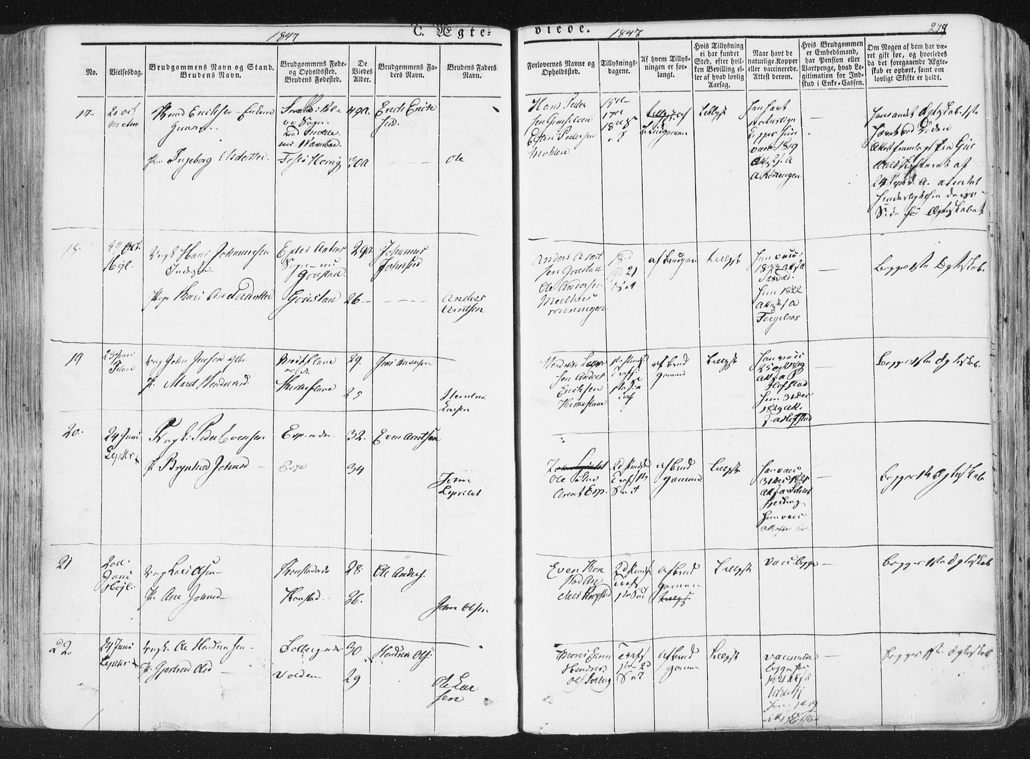 Ministerialprotokoller, klokkerbøker og fødselsregistre - Sør-Trøndelag, AV/SAT-A-1456/691/L1074: Parish register (official) no. 691A06, 1842-1852, p. 279