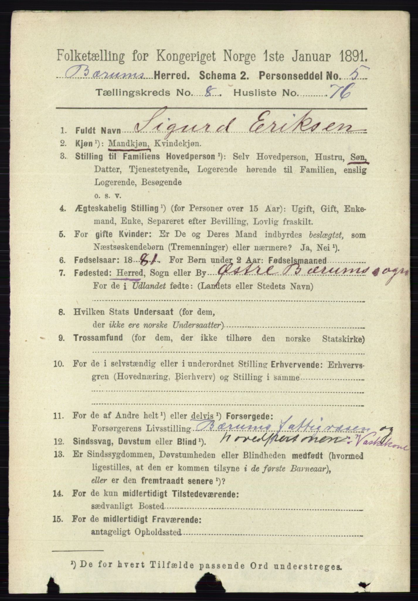 RA, 1891 census for 0219 Bærum, 1891, p. 4977