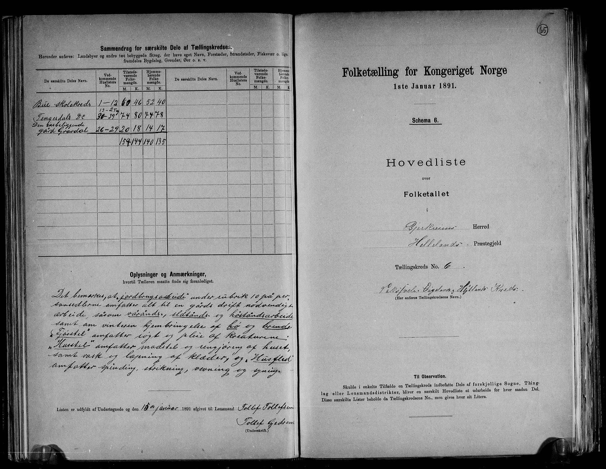 RA, 1891 census for 1114 Bjerkreim, 1891, p. 14