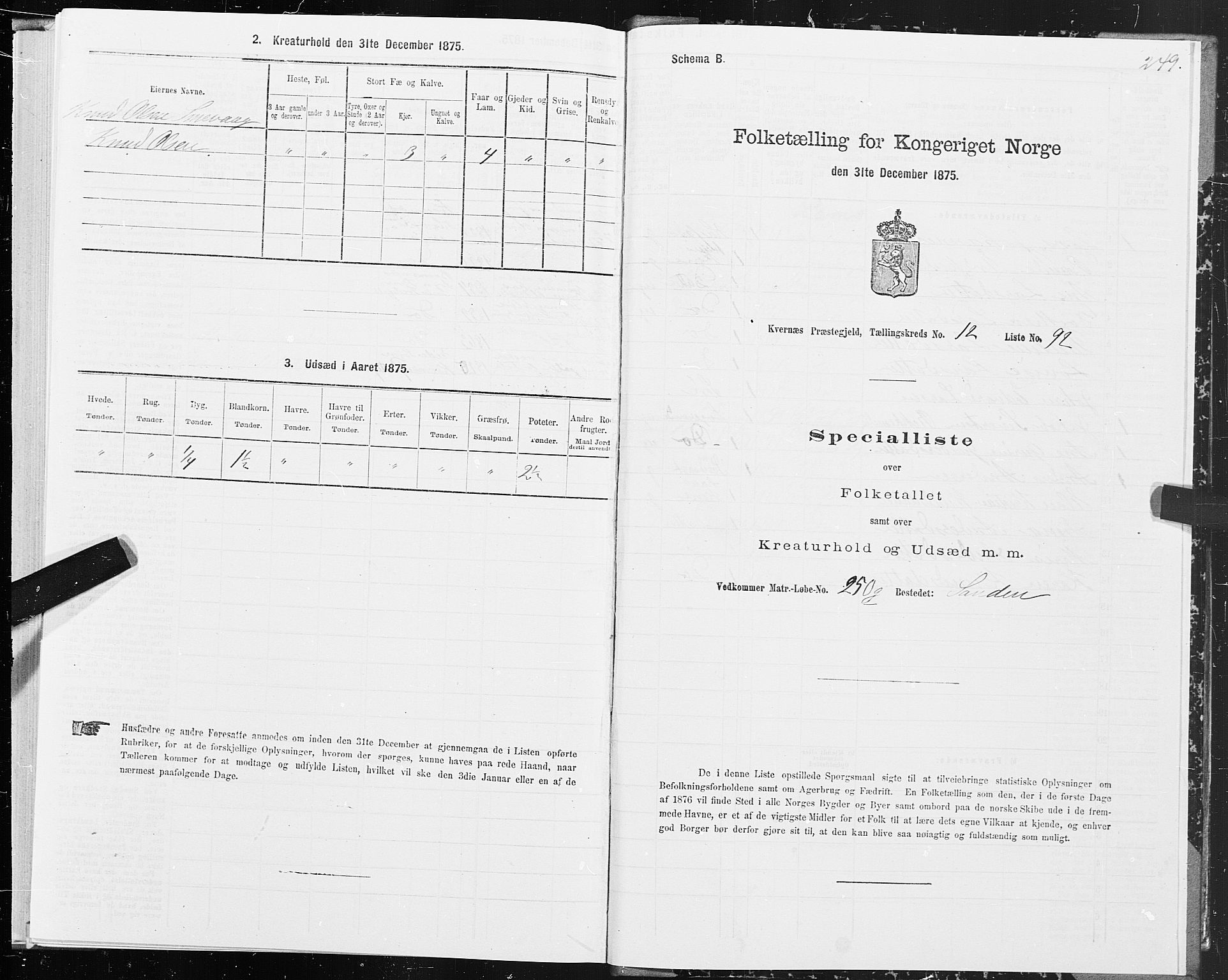 SAT, 1875 census for 1553P Kvernes, 1875, p. 6249