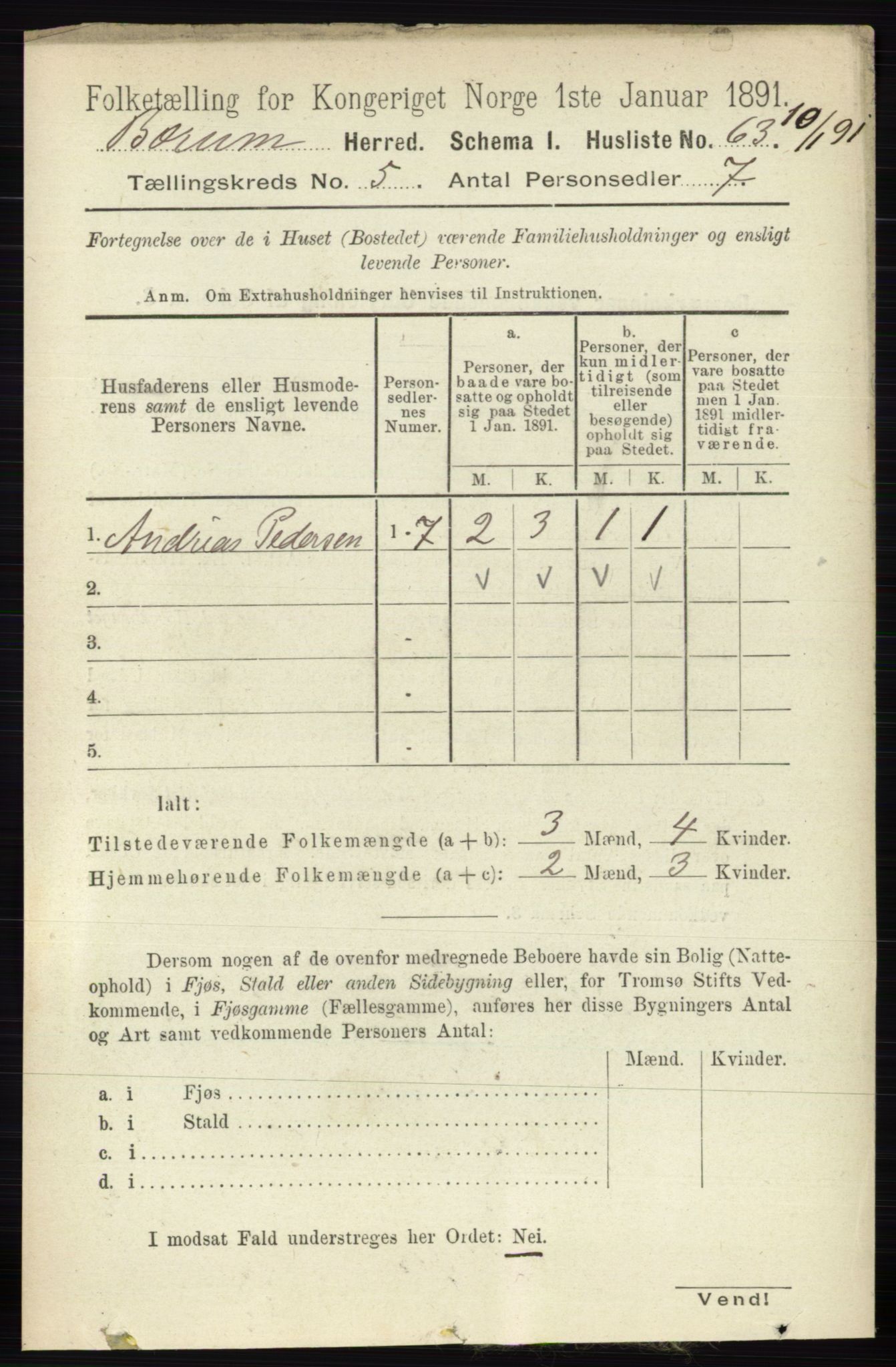 RA, 1891 census for 0219 Bærum, 1891, p. 2999