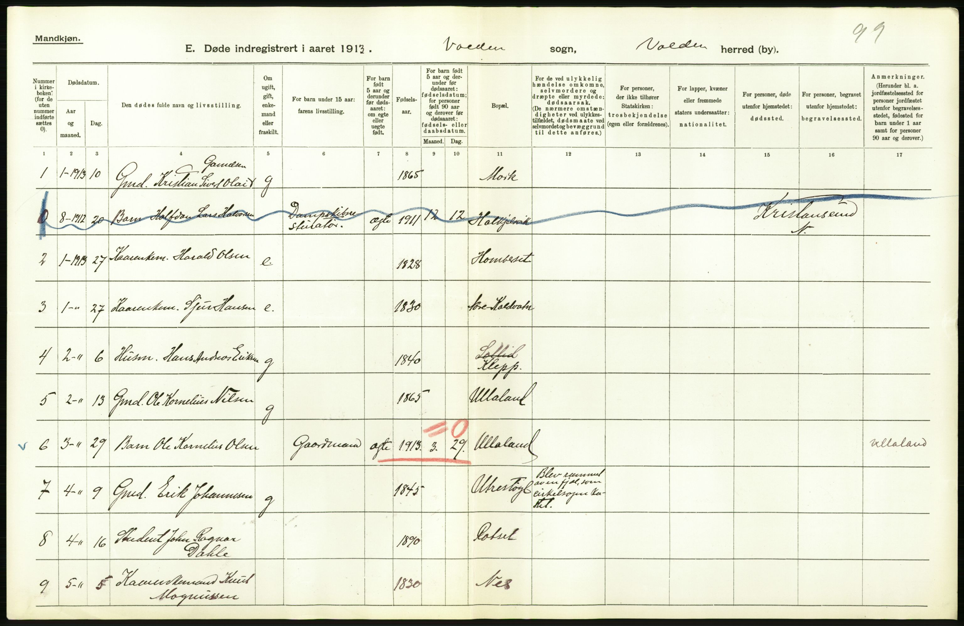 Statistisk sentralbyrå, Sosiodemografiske emner, Befolkning, AV/RA-S-2228/D/Df/Dfb/Dfbc/L0037: Romsdals amt: Døde. Bygder og byer., 1913, p. 12