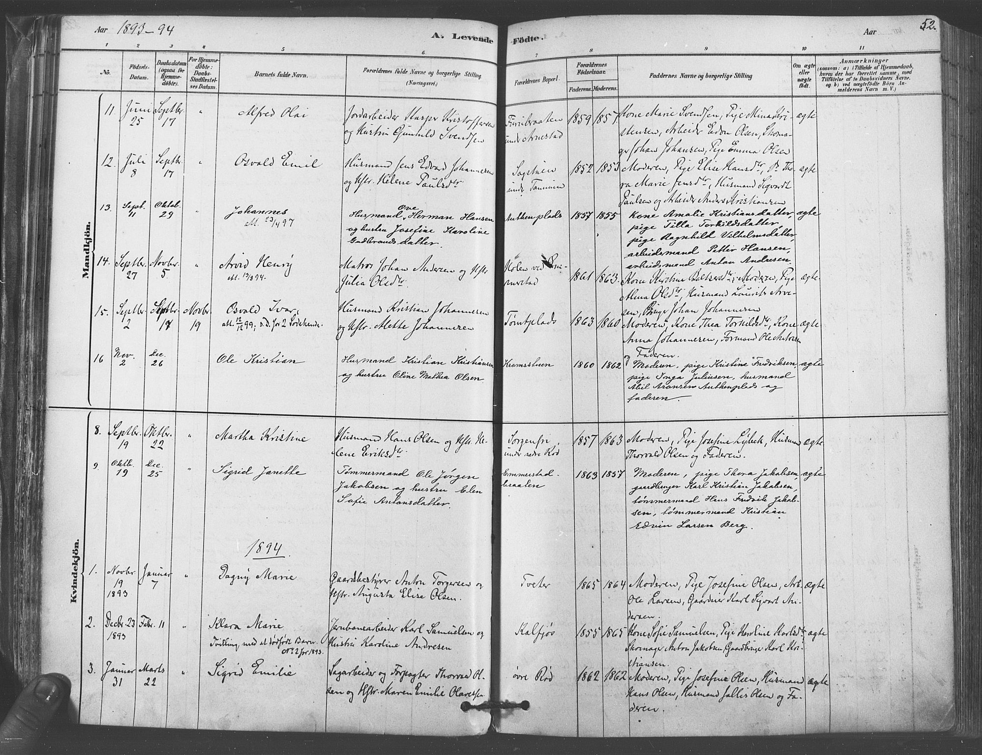 Vestby prestekontor Kirkebøker, AV/SAO-A-10893/F/Fa/L0009: Parish register (official) no. I 9, 1878-1900, p. 52