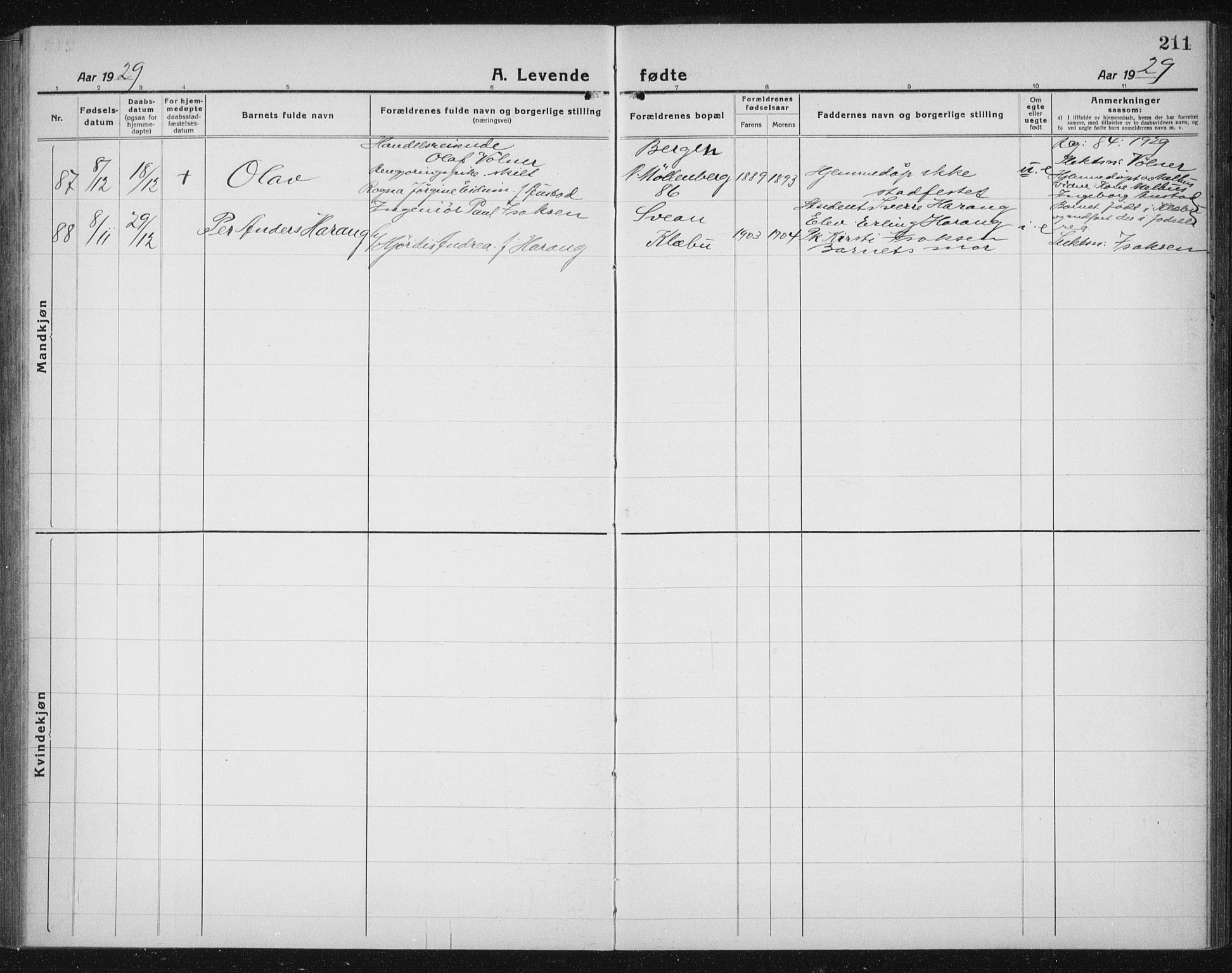 Ministerialprotokoller, klokkerbøker og fødselsregistre - Sør-Trøndelag, SAT/A-1456/605/L0259: Parish register (copy) no. 605C06, 1920-1937, p. 211