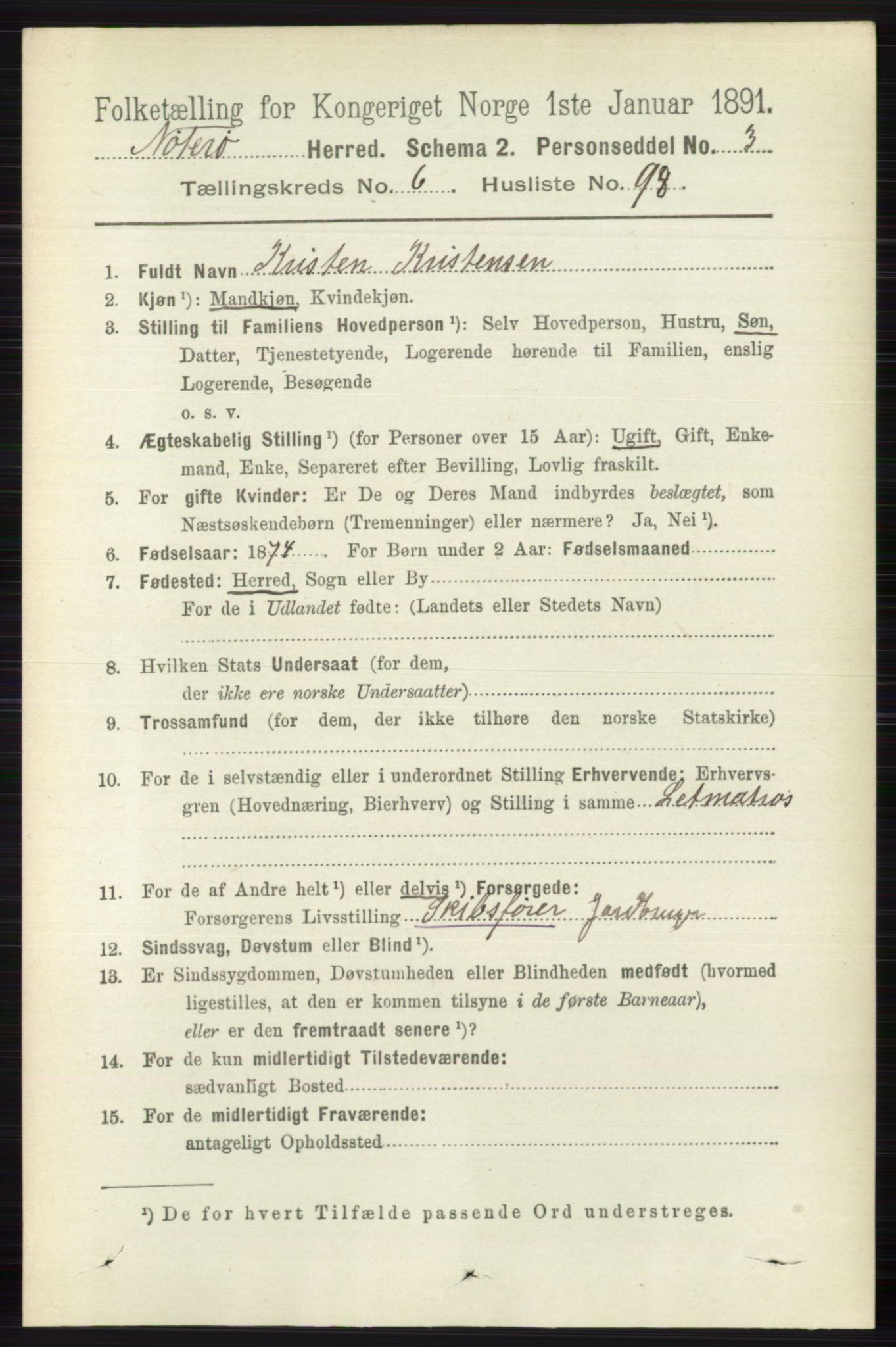 RA, 1891 census for 0722 Nøtterøy, 1891, p. 3413