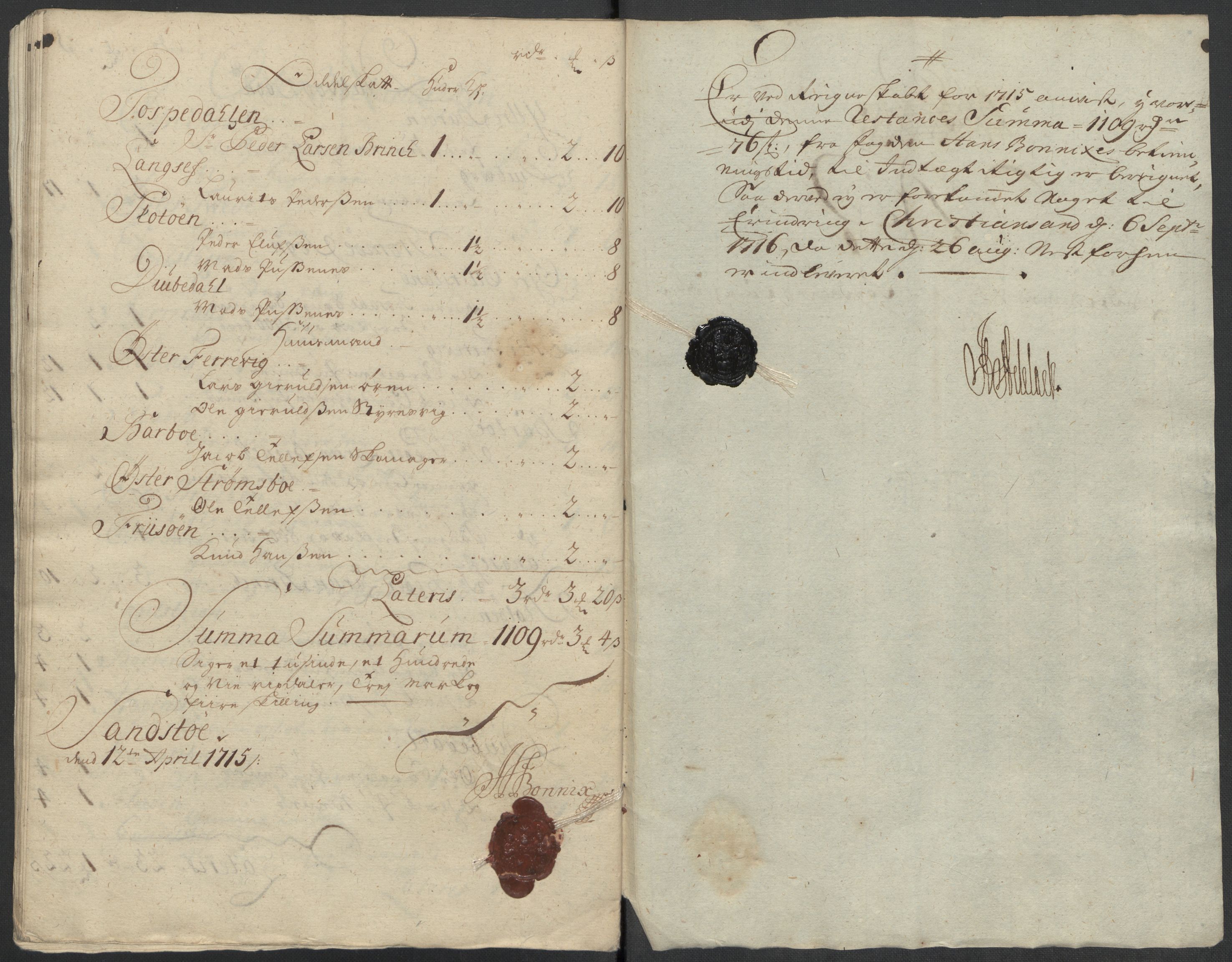 Rentekammeret inntil 1814, Reviderte regnskaper, Fogderegnskap, AV/RA-EA-4092/R39/L2323: Fogderegnskap Nedenes, 1715, p. 198