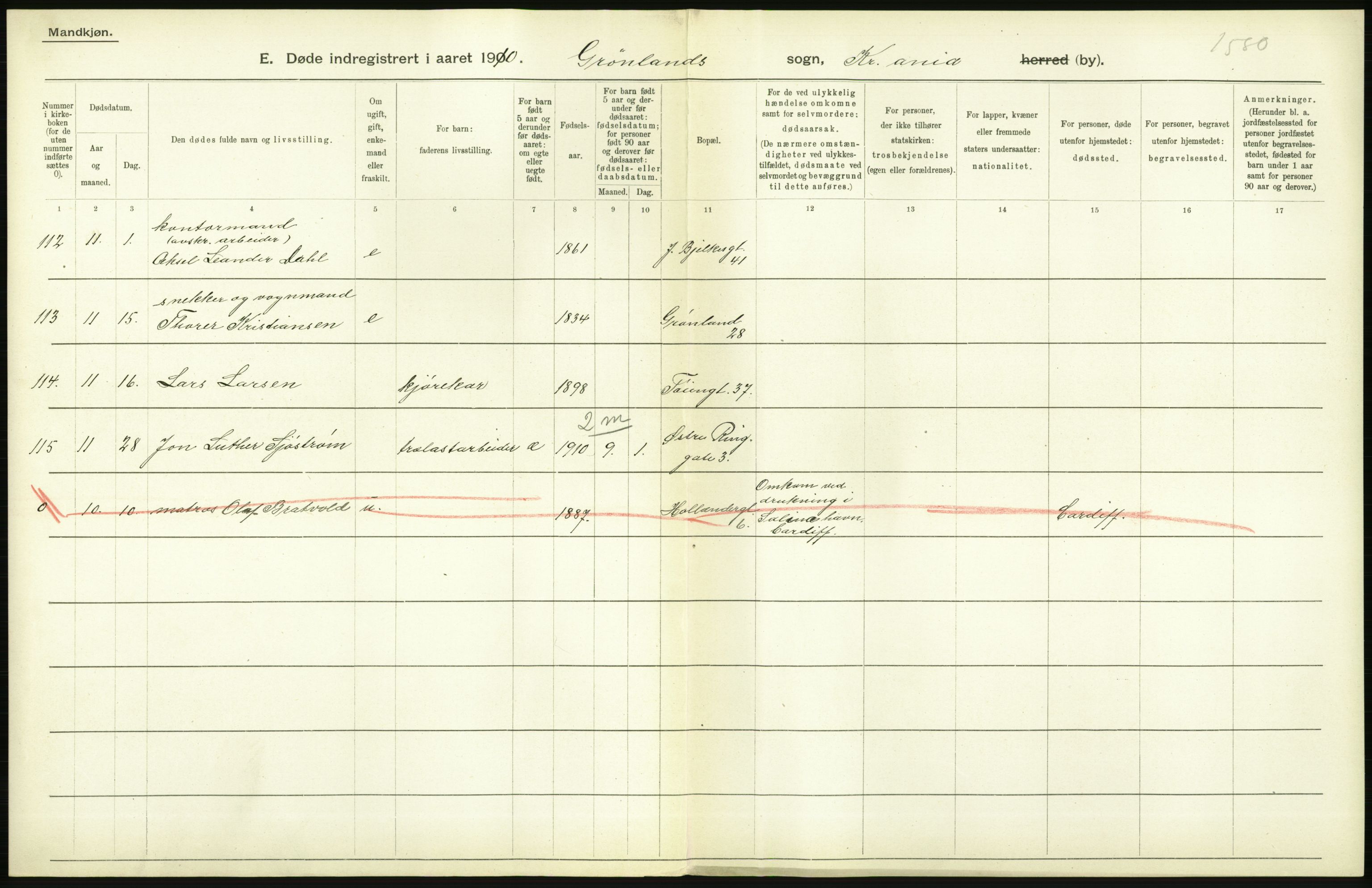 Statistisk sentralbyrå, Sosiodemografiske emner, Befolkning, RA/S-2228/D/Df/Dfa/Dfah/L0008: Kristiania: Døde, 1910, p. 556