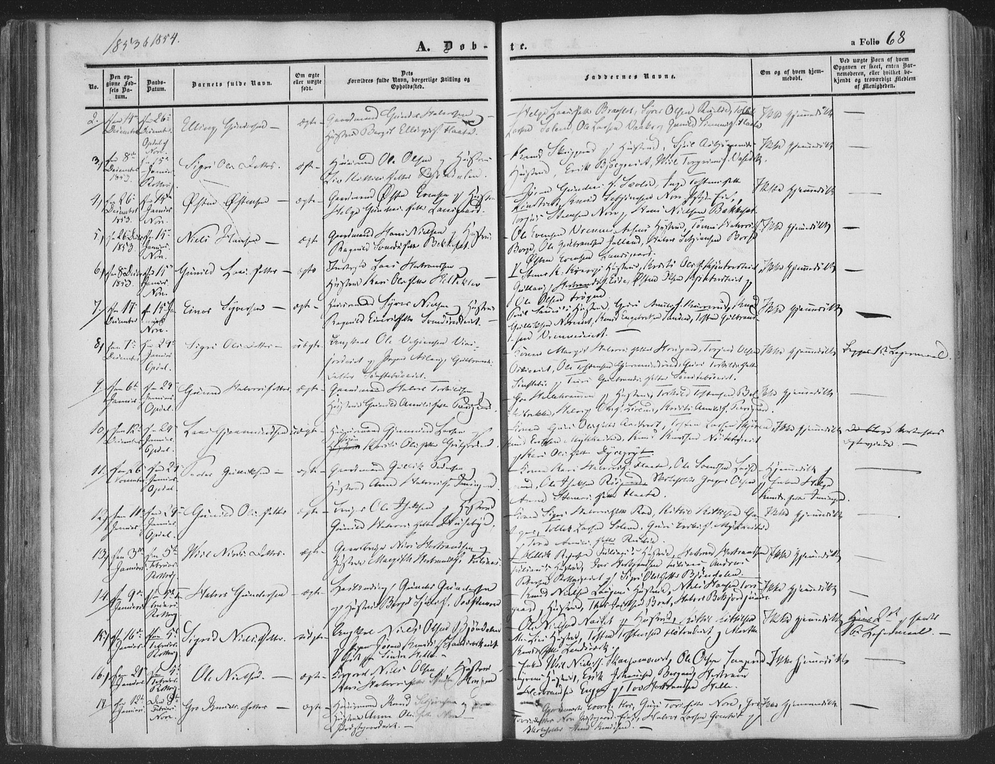 Rollag kirkebøker, SAKO/A-240/F/Fa/L0008: Parish register (official) no. I 8, 1847-1860, p. 68