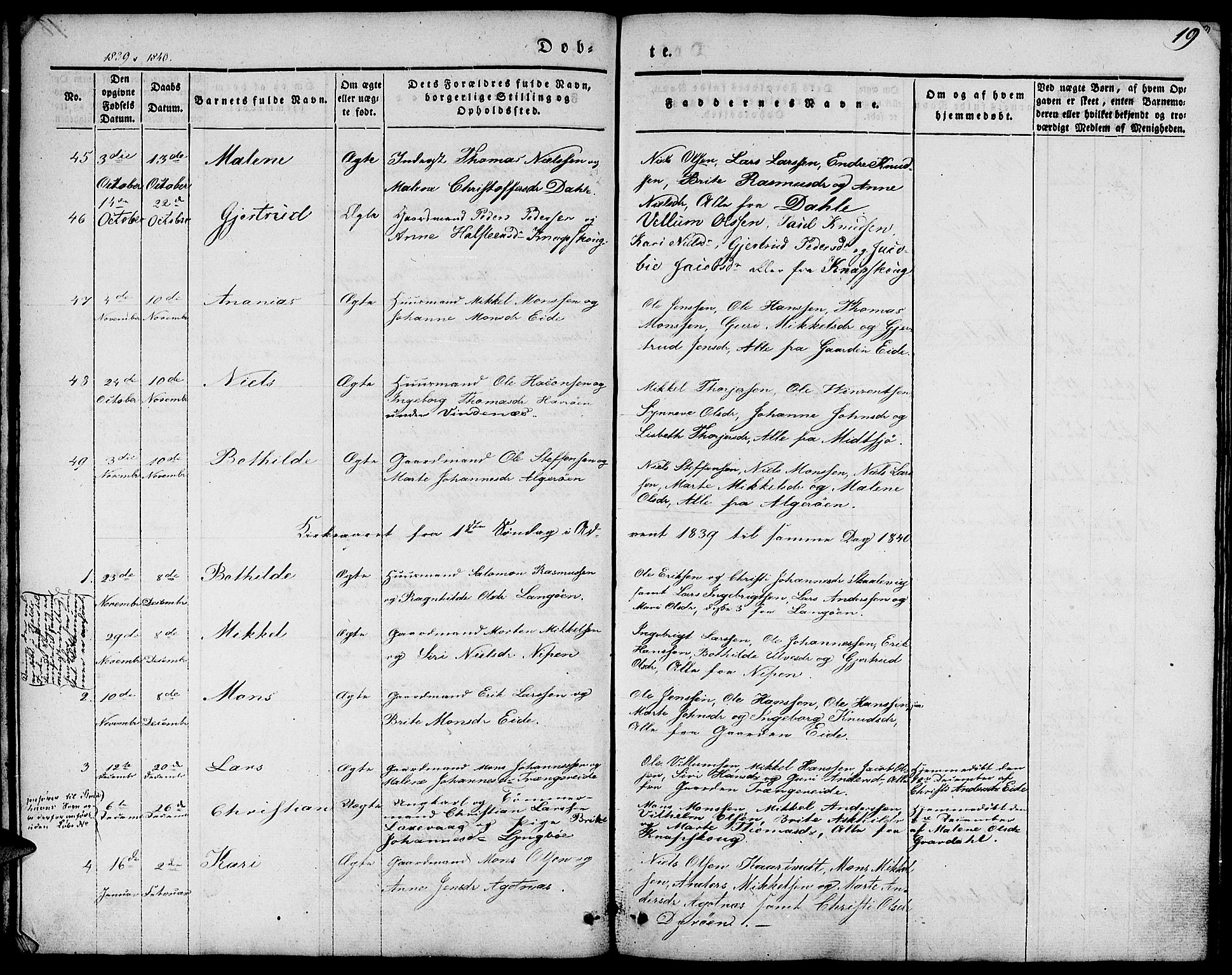 Fjell sokneprestembete, AV/SAB-A-75301/H/Haa: Parish register (official) no. A 1, 1835-1850, p. 19