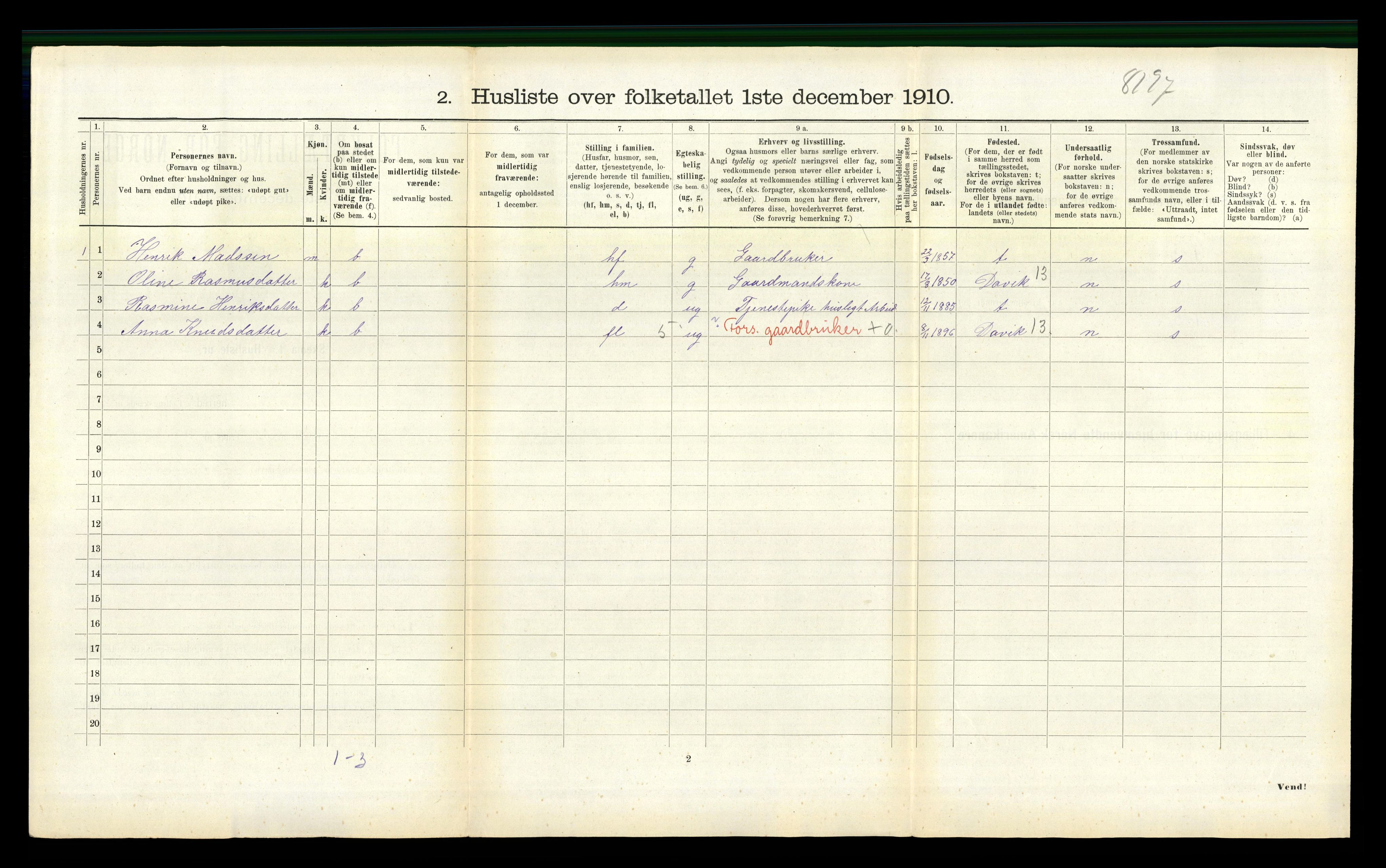 RA, 1910 census for Vanylven, 1910, p. 492