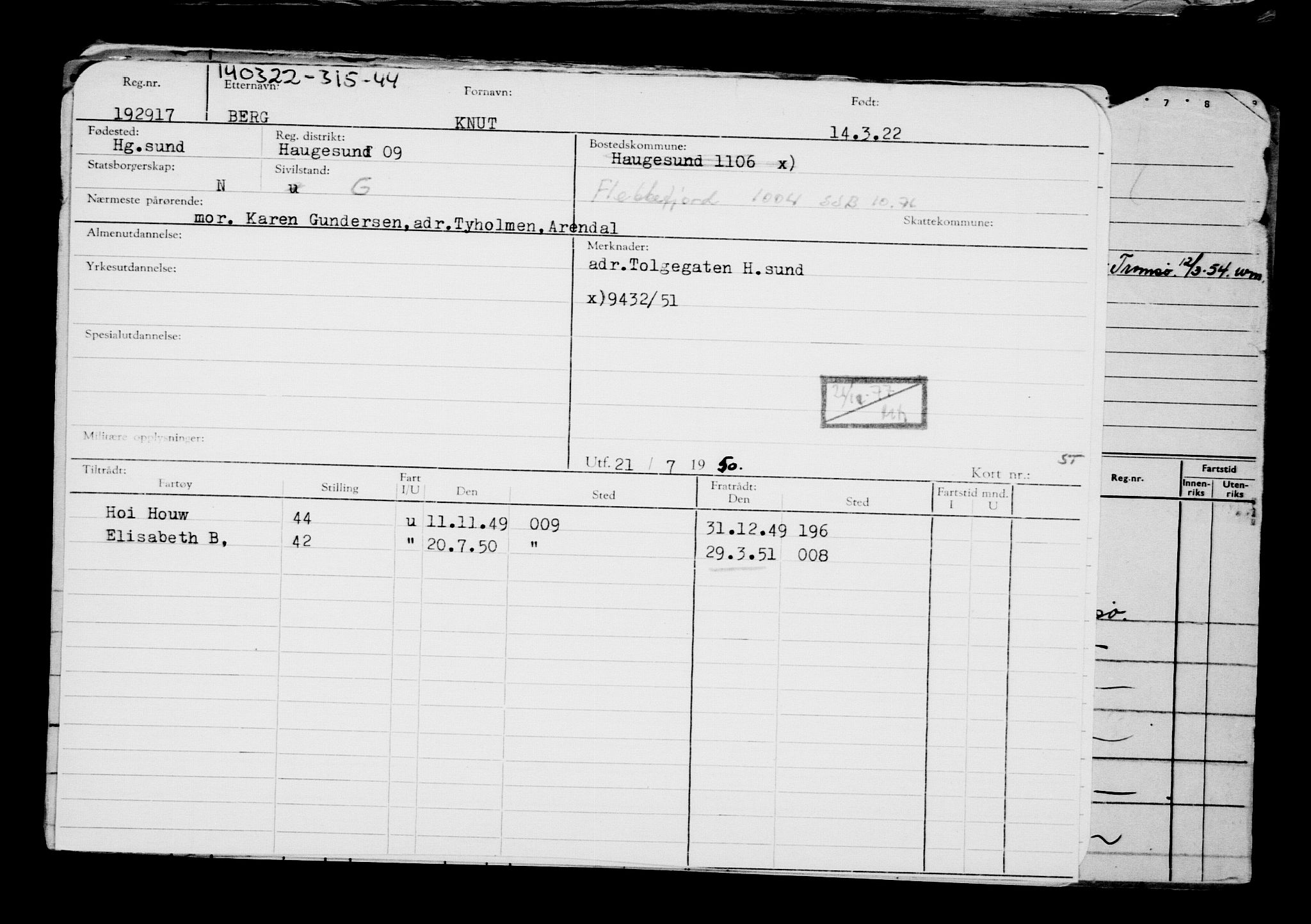 Direktoratet for sjømenn, AV/RA-S-3545/G/Gb/L0204: Hovedkort, 1922, p. 76