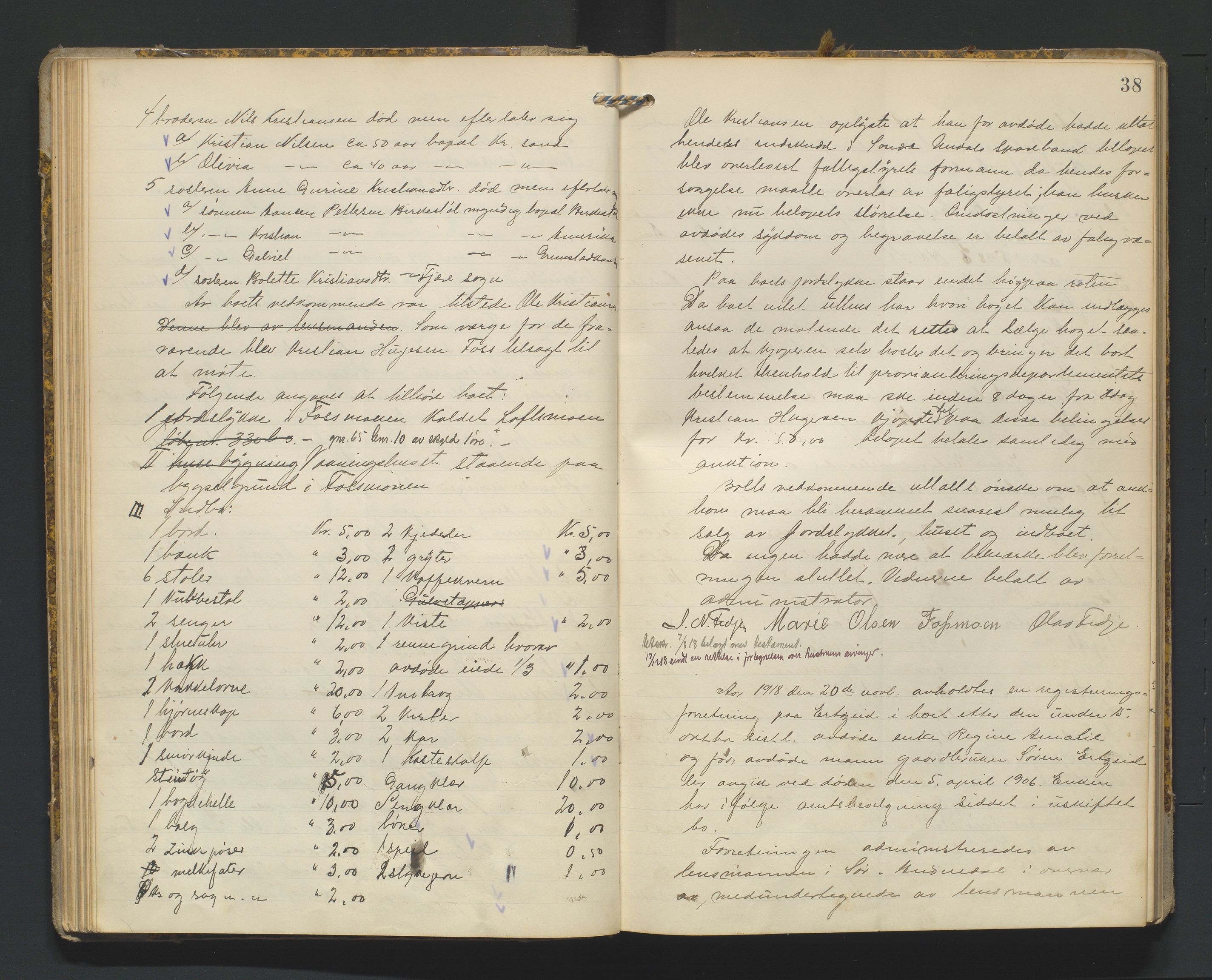Mandal sorenskriveri, AV/SAK-1221-0005/001/H/Hc/L0065: Skifteregistreringsprotokoll nr 21 Sør-Audnedal, 1915-1931, p. 38