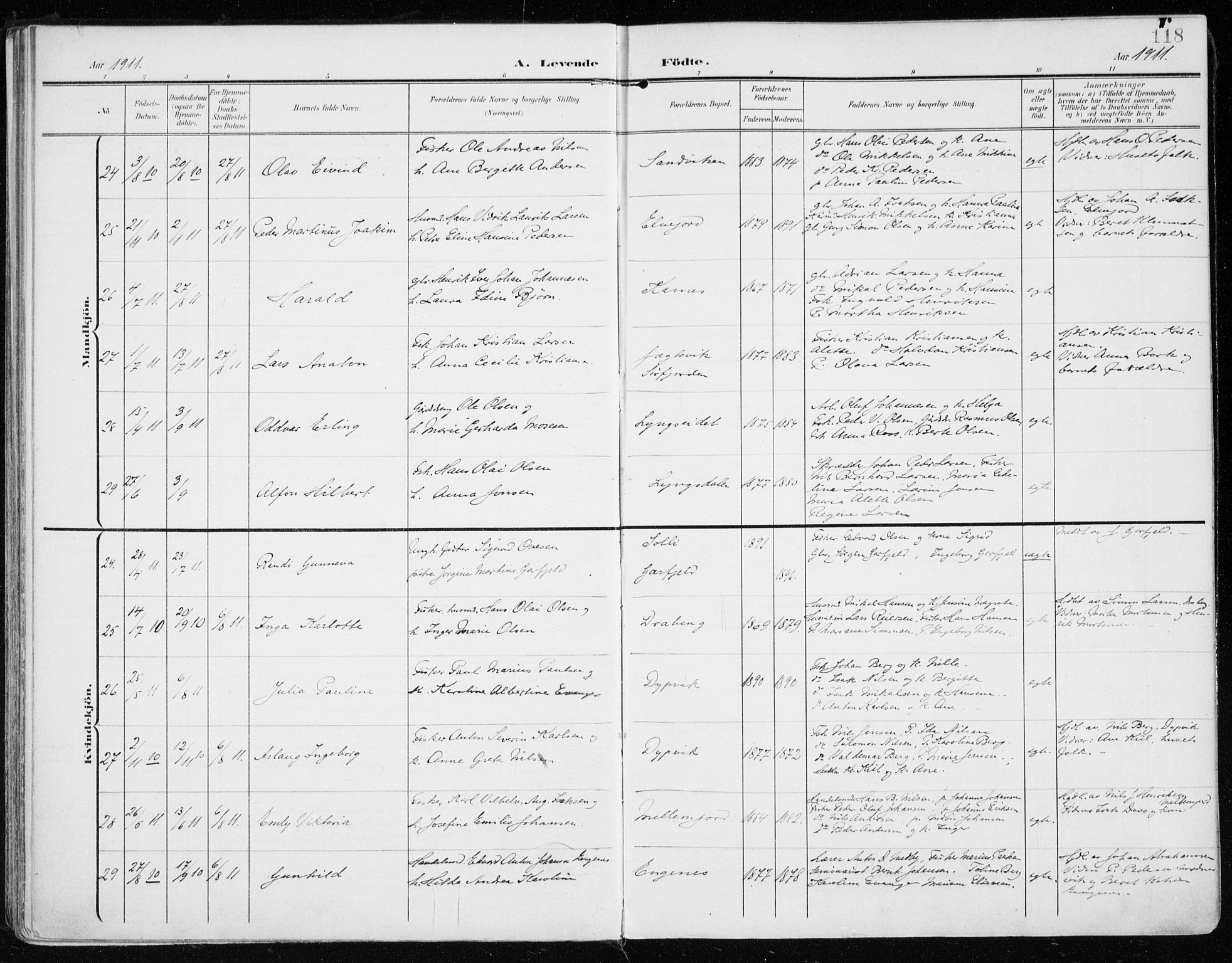 Lyngen sokneprestembete, AV/SATØ-S-1289/H/He/Hea/L0011kirke: Parish register (official) no. 11, 1903-1913, p. 118
