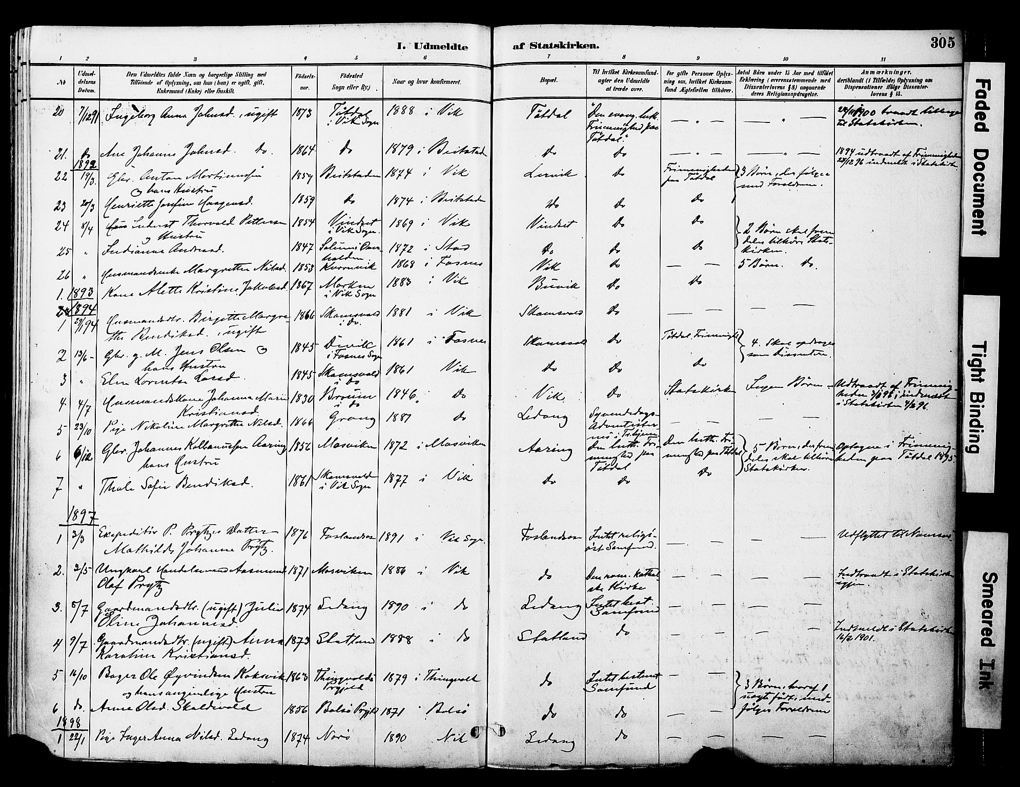 Ministerialprotokoller, klokkerbøker og fødselsregistre - Nord-Trøndelag, SAT/A-1458/774/L0628: Parish register (official) no. 774A02, 1887-1903, p. 305