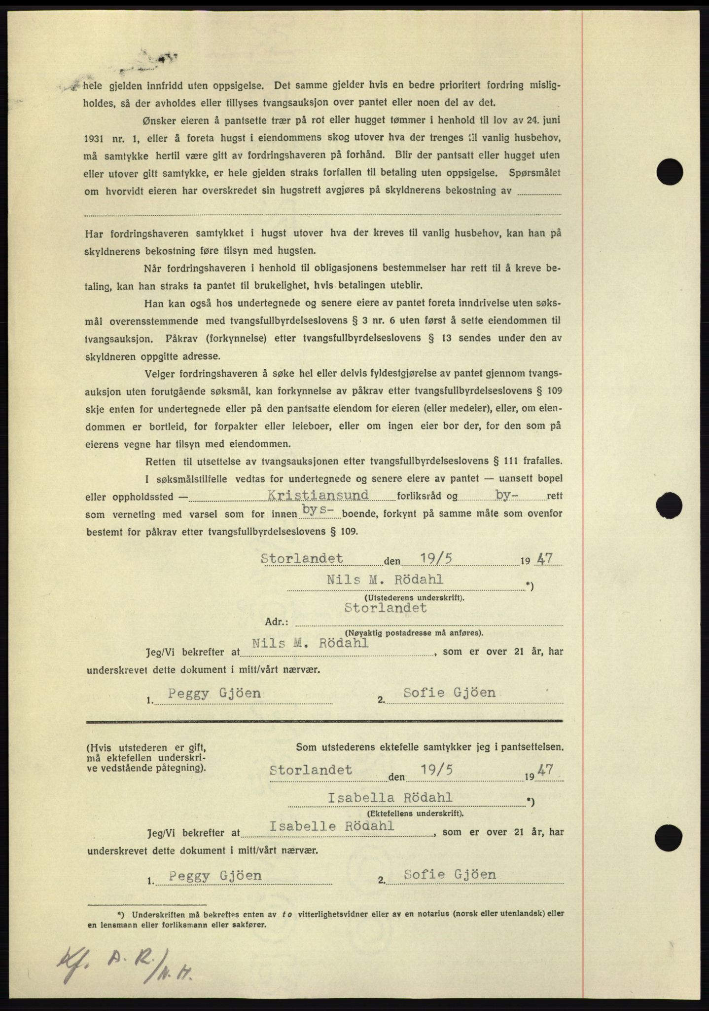 Nordmøre sorenskriveri, AV/SAT-A-4132/1/2/2Ca: Mortgage book no. B96, 1947-1947, Diary no: : 1101/1947