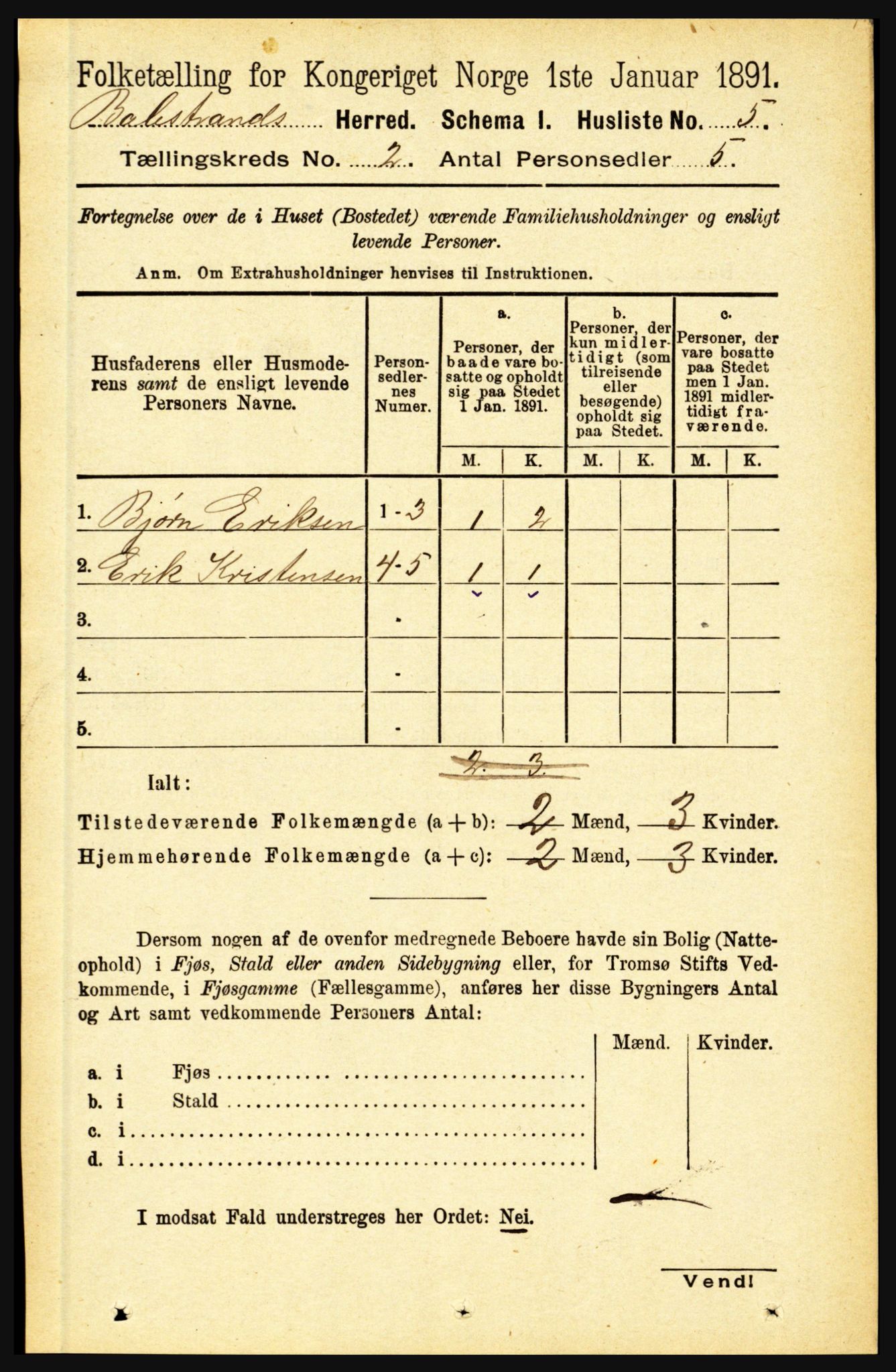 RA, 1891 census for 1418 Balestrand, 1891, p. 226