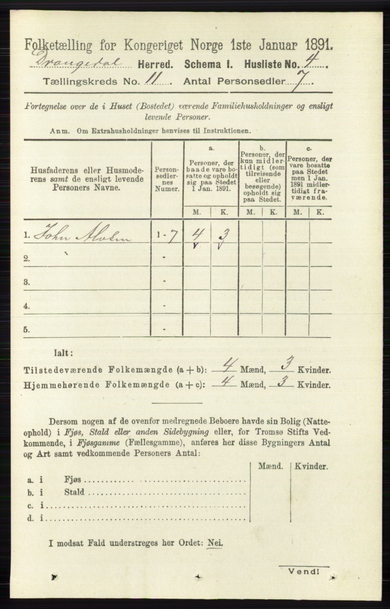 RA, 1891 census for 0817 Drangedal, 1891, p. 3846