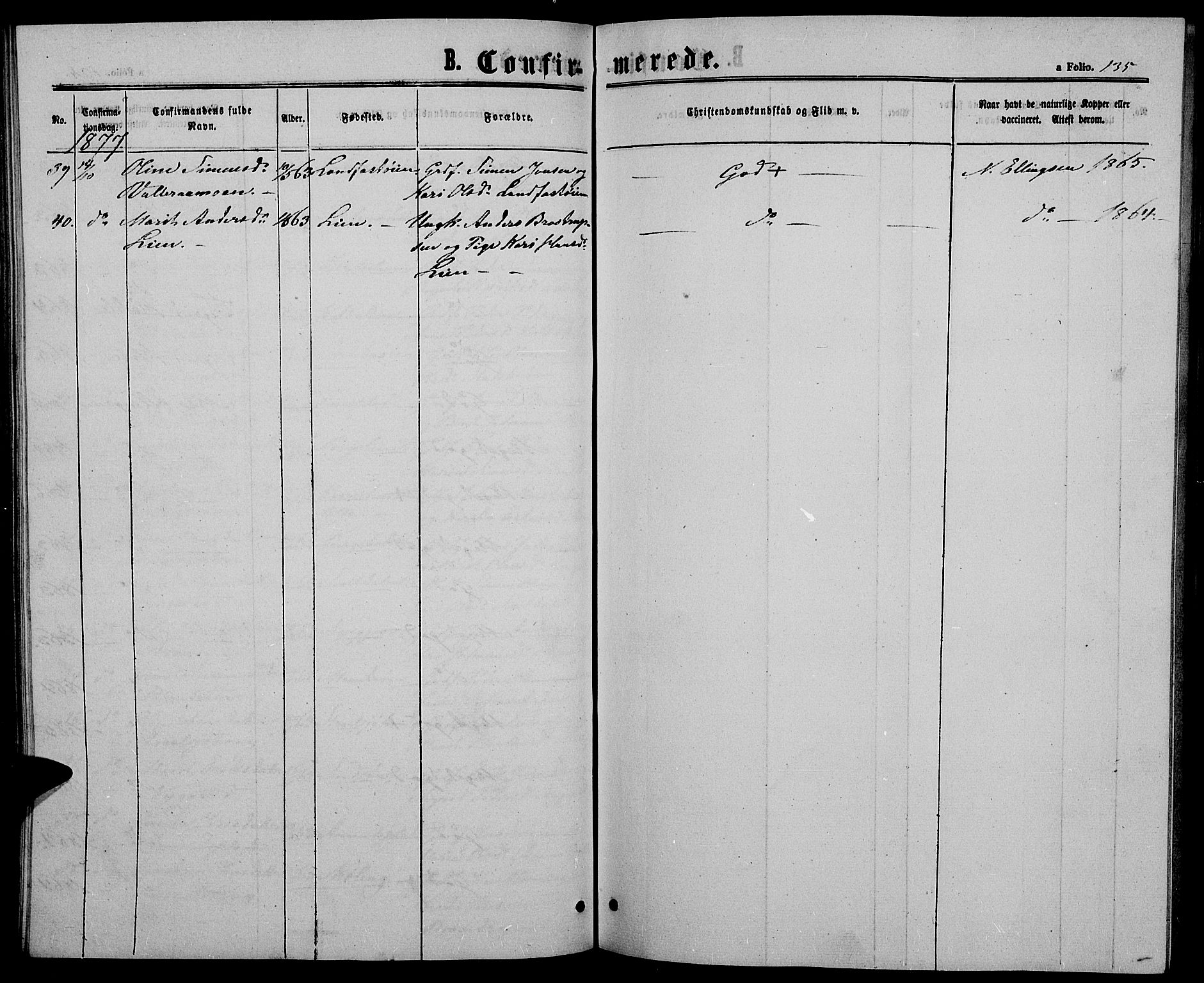 Alvdal prestekontor, SAH/PREST-060/H/Ha/Hab/L0002: Parish register (copy) no. 2, 1863-1878, p. 135