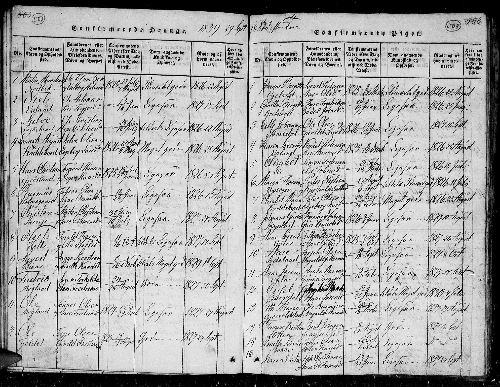 Holum sokneprestkontor, SAK/1111-0022/F/Fb/Fba/L0002: Parish register (copy) no. B 2, 1820-1849, p. 507-508