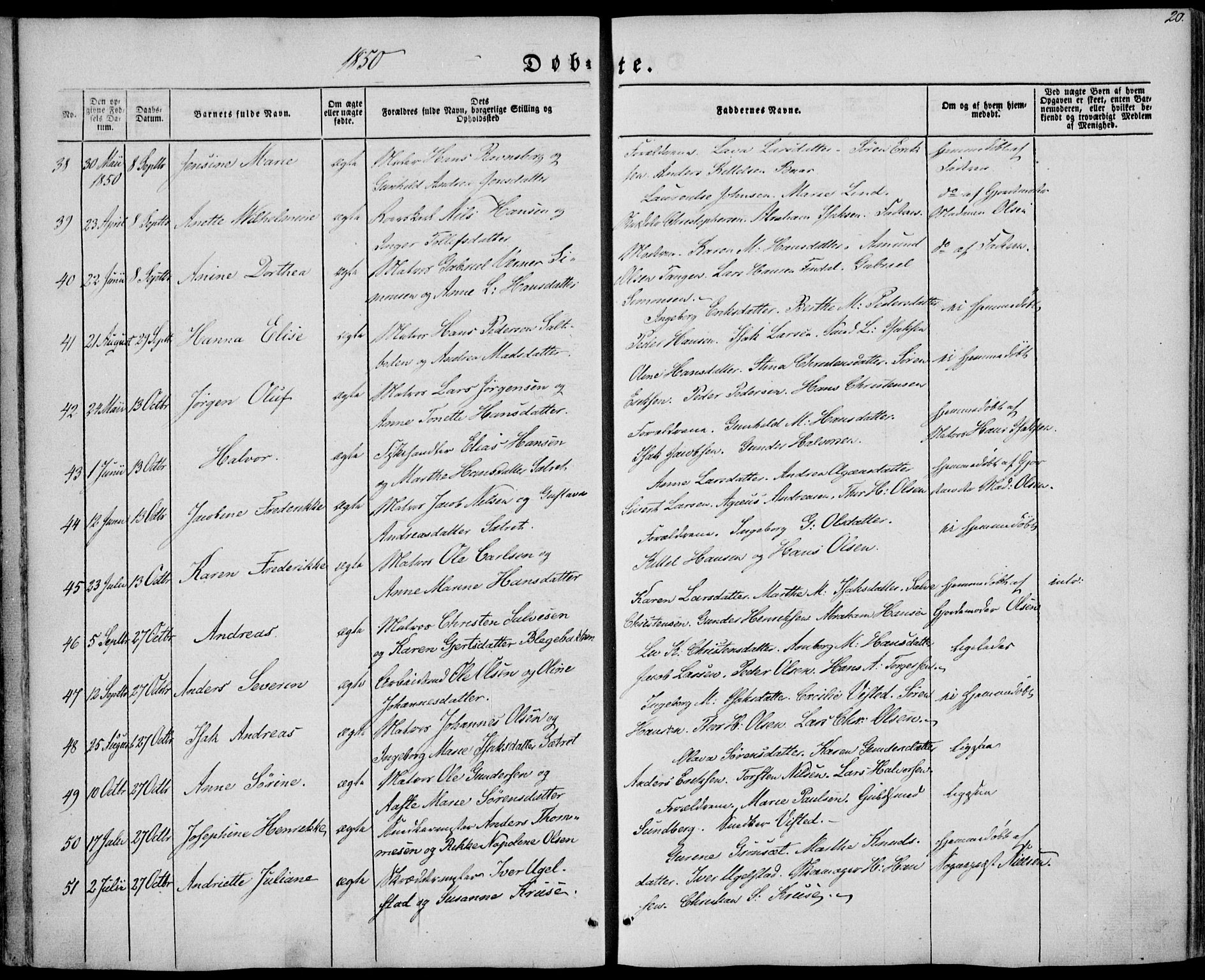 Brevik kirkebøker, AV/SAKO-A-255/F/Fa/L0005: Parish register (official) no. 5, 1847-1865, p. 20